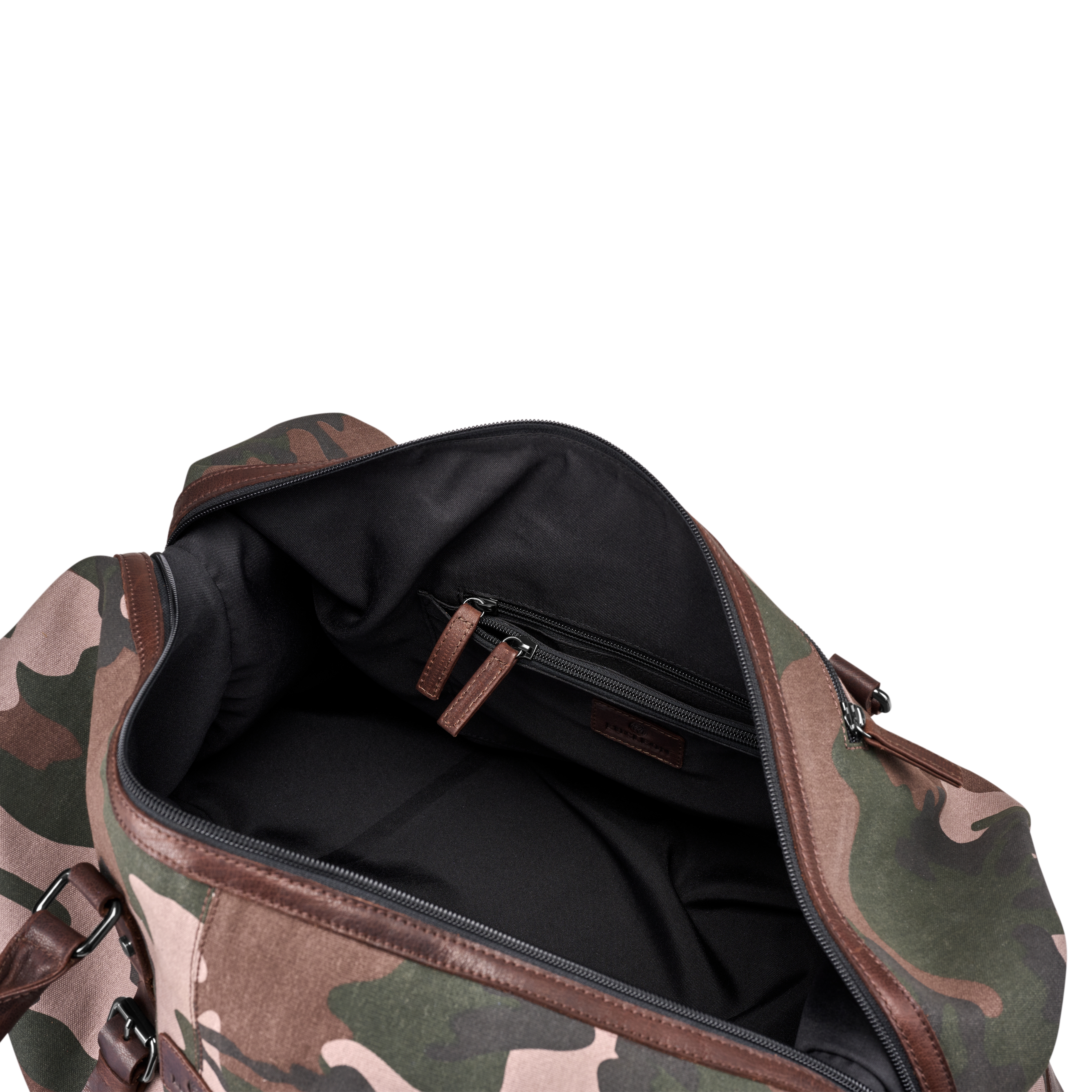 Reisetasche aus Canvas und Büffelleder mit Blattmuster und Camouflage-Muster - 6
