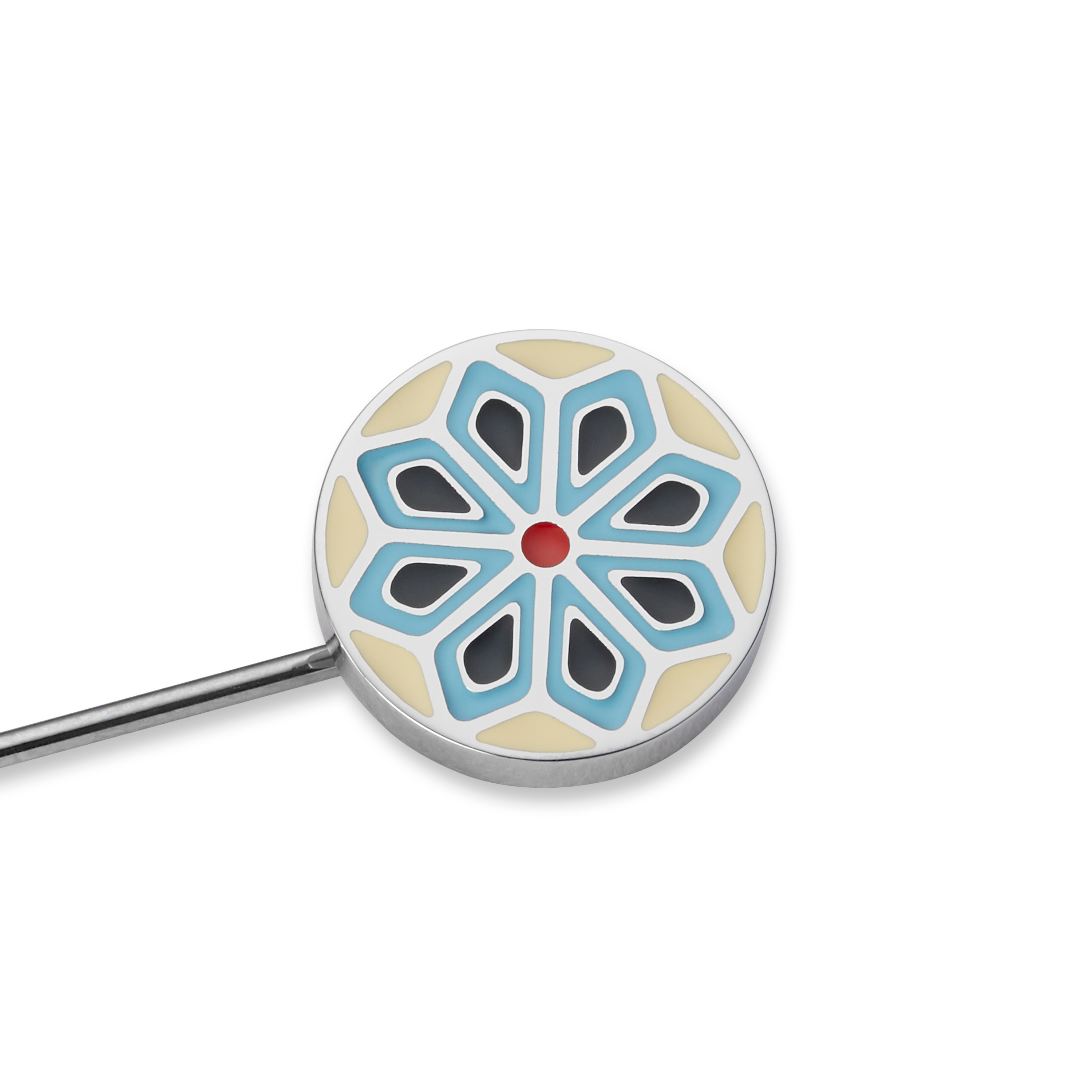 Geo Remix | Light Beige, Sky Blue & Cherry Red Bailey Pattern Lapel Pin - 2