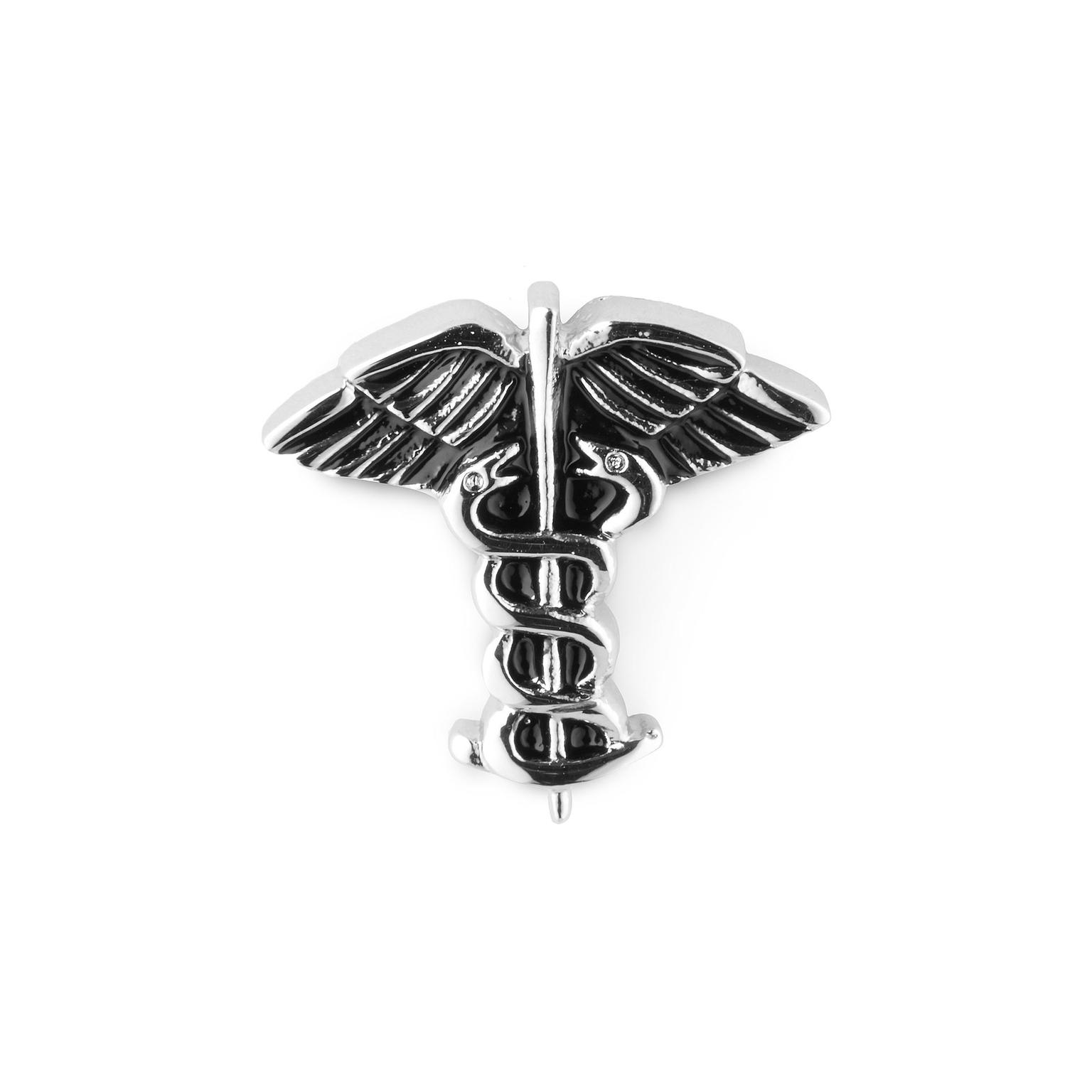 Spilla argentata a forma di caduceo Spilla argentata a forma di caduceo