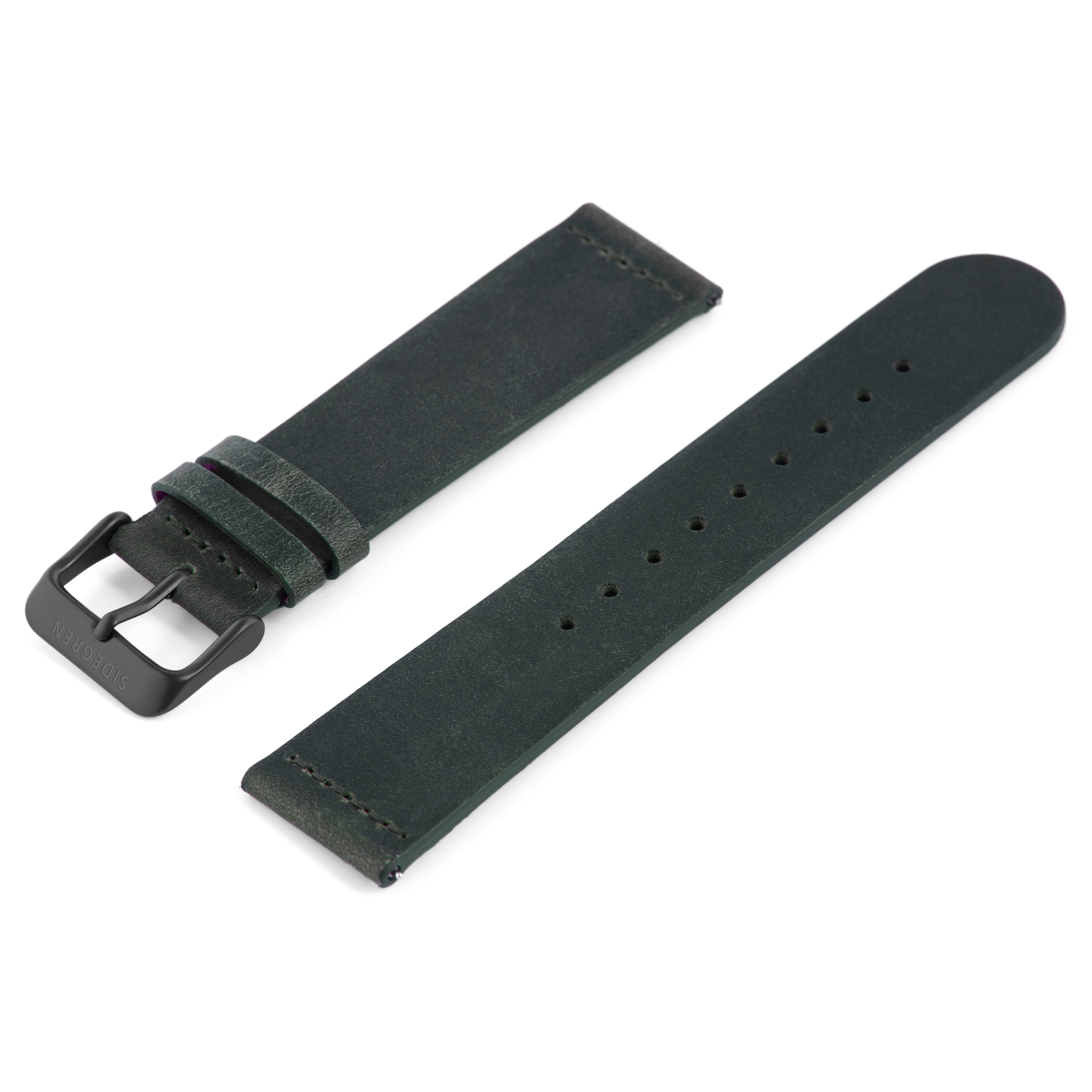 Pasek do zegarka w kolorze zielonego lasu z popielatoszarą klamrą - 2