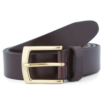 Classic Dark Brown & Gold-Tone Leather Belt