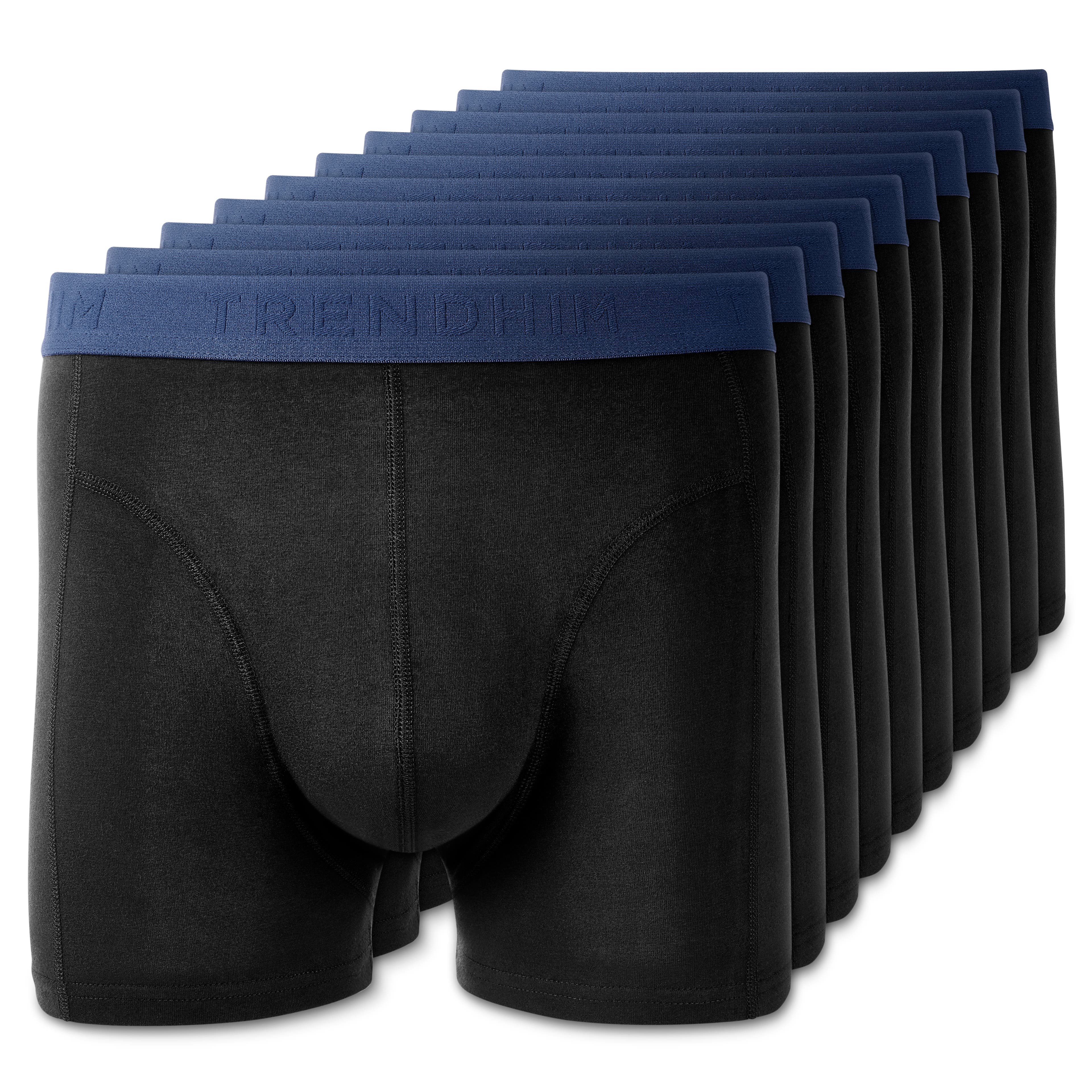 FlexFeel | 10er-Pack Boxerbriefs aus schwarzer Baumwolle mit marineblauem Bund FlexFeel | 10er-Pack Boxerbriefs aus schwarzer Baumwolle mit marineblauem Bund