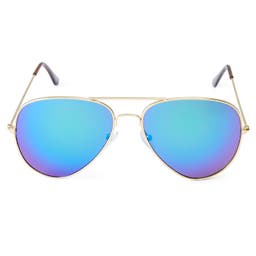 Gold-Tone & Iridescent Aviator Sunglasses