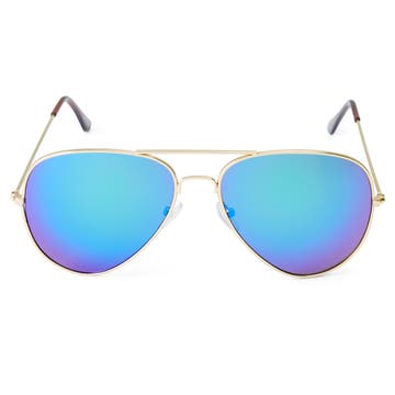 Авиаторски слънчеви очила със златисти рамки и тъмни преливащи стъкла