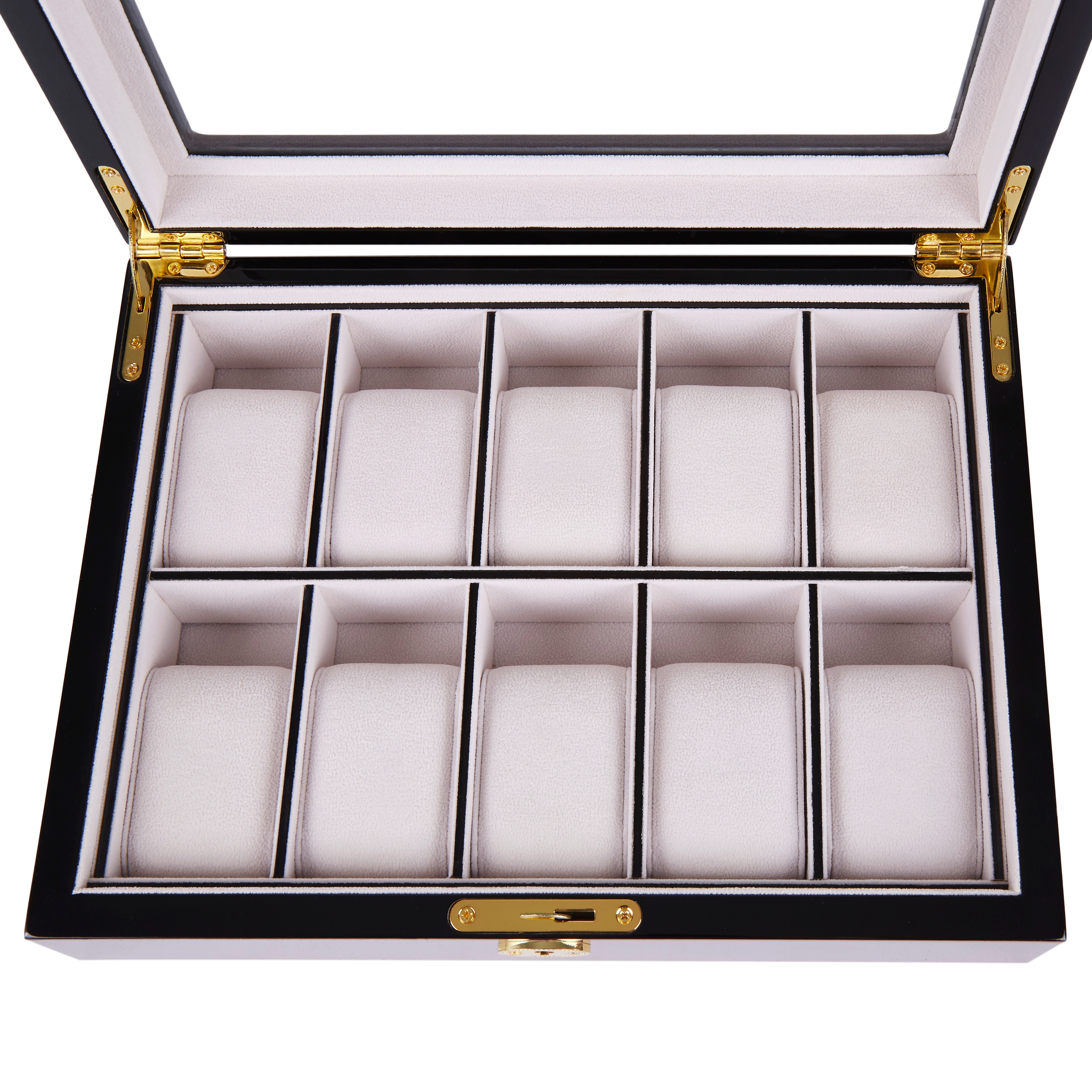 Casetă de vizionare cu încuietoare, din lemn de abanos cu ornamente aurii - 10 ceasuri - 4