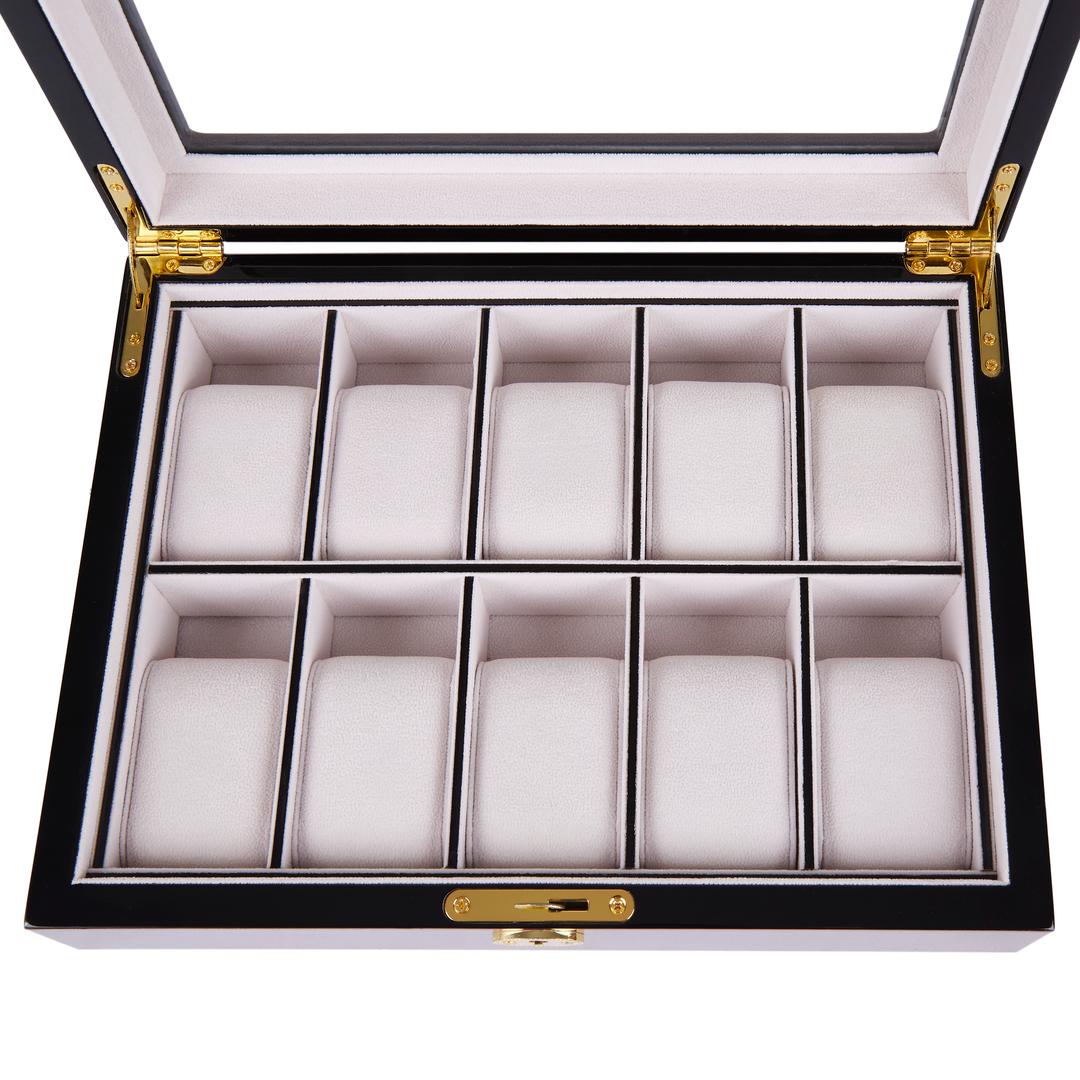 Lockable Gold Tone Ebony Wood Watch Case 10 Watches In Stock lockable-gold-tone-ebony-wood-watch-case-10-watches-in-stock