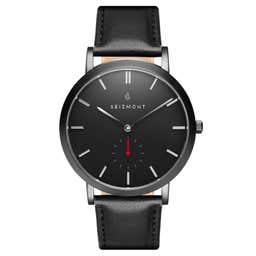 Aether | Black & Silver-Tone Stainless Steel Minimalist Watch With Red Detail