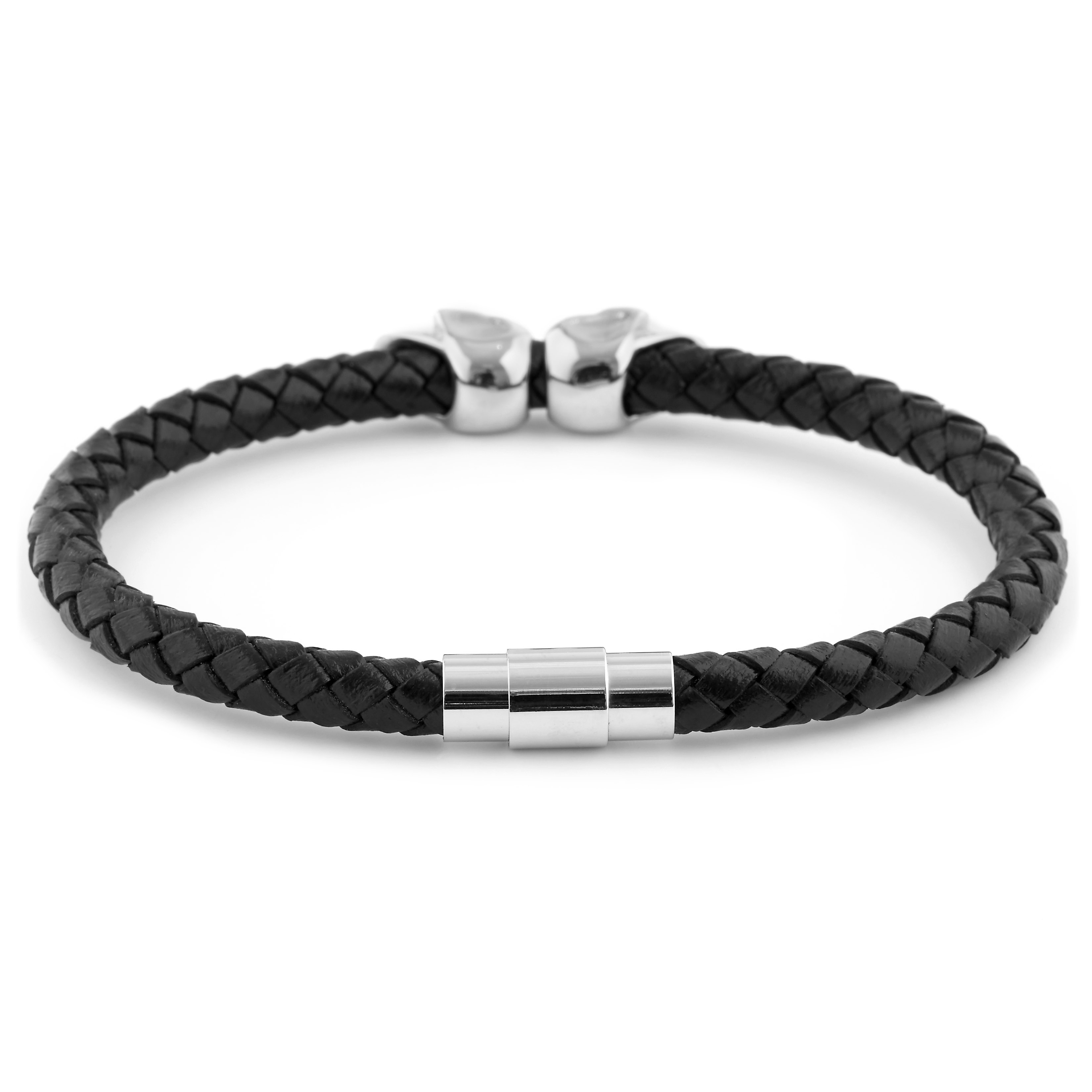 Silver-Tone Skull Leather Bracelet - 4