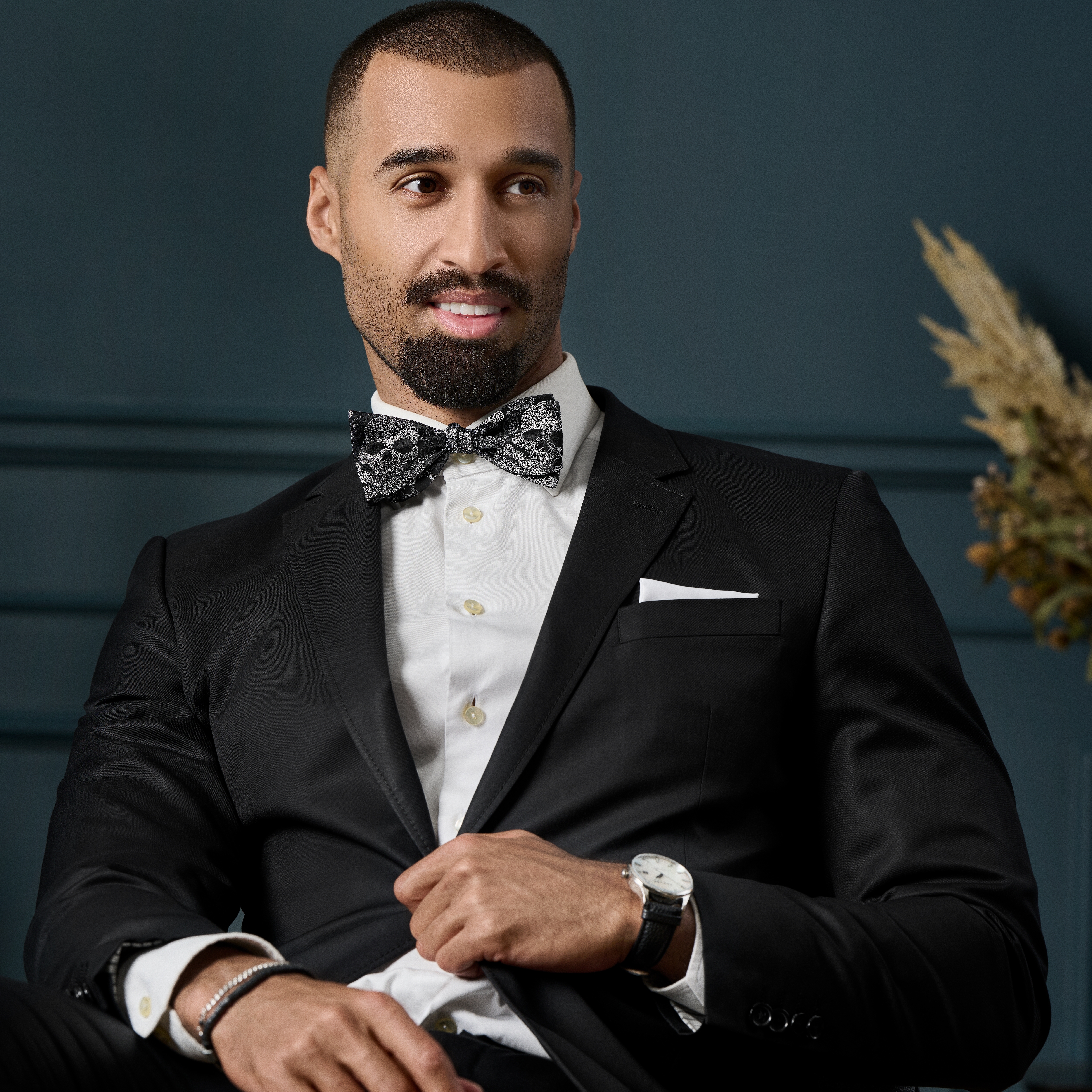 Black & Grey Skull Paisley Pattern Silk Self-Tie Bow tie - 4