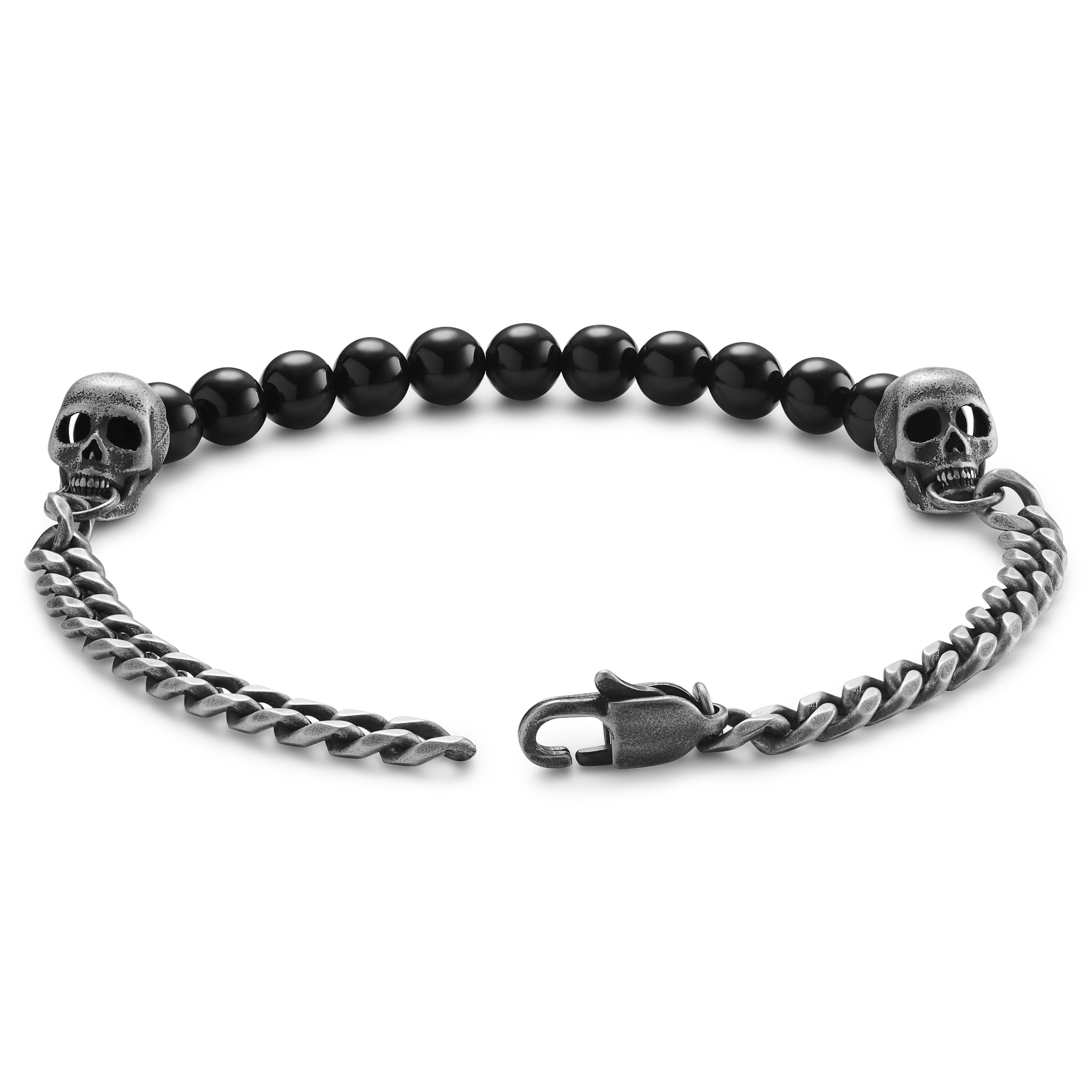 Aspero | Pulsera con cuentas de ónix y calaveras gris - 2
