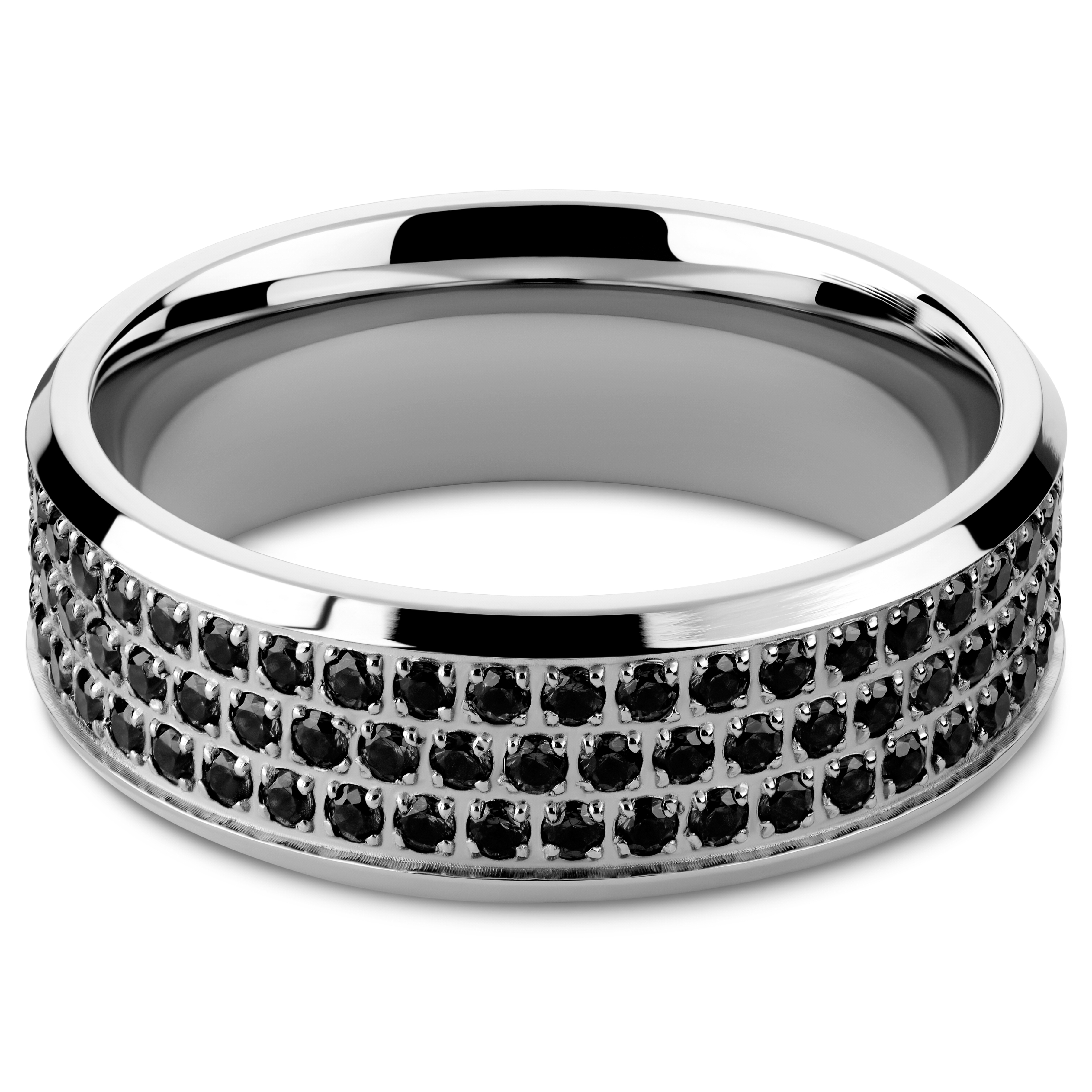 Hyperan | 8 mm Silberfarbener Schwarzer Zirkonia Titan Ring - 2