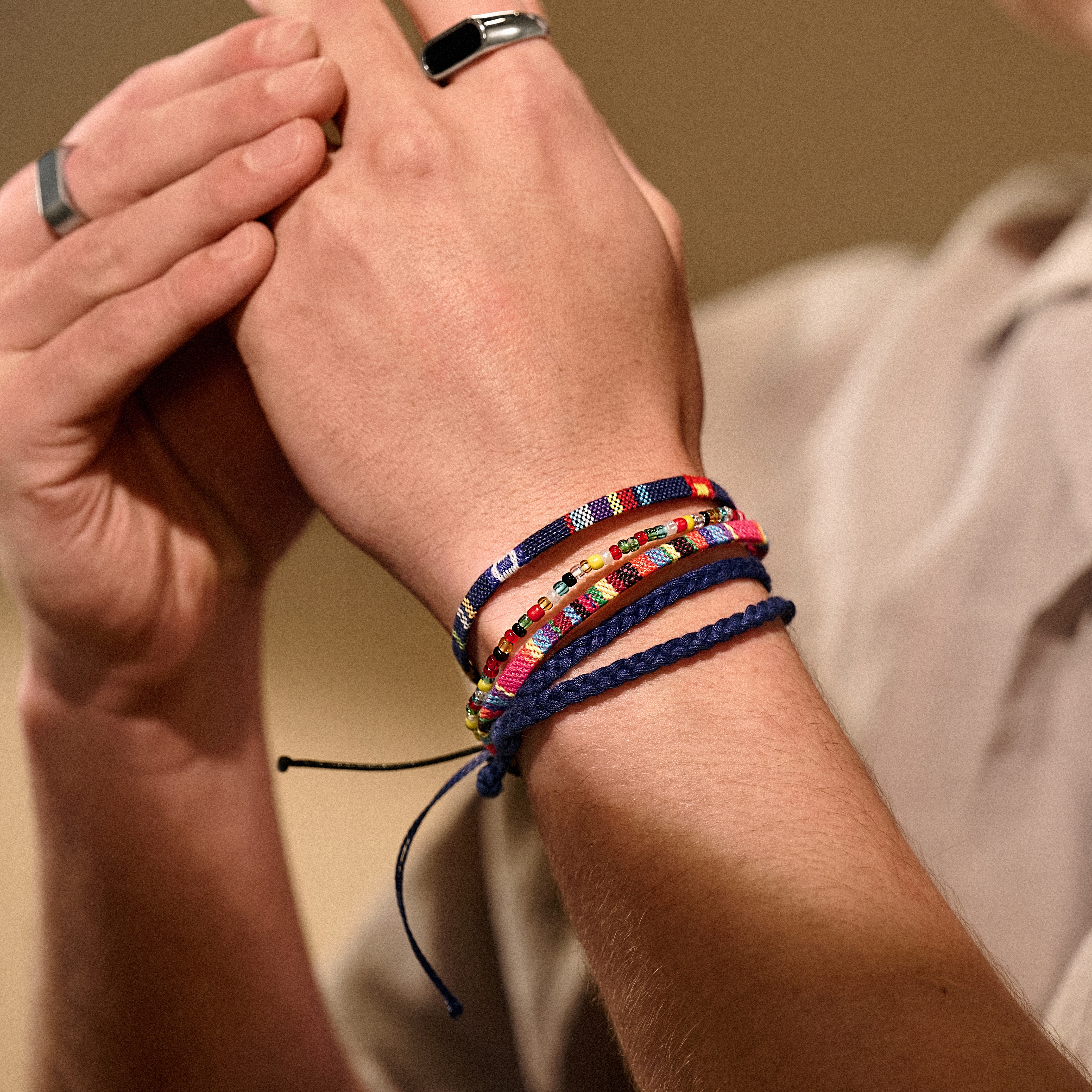 Flerfarvet Marineblåt Tekstil Surfer Armbånd - 3