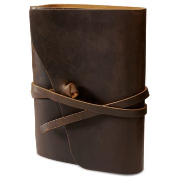 Notesbog | Mørkebrunt læder | Wrap-around Strop