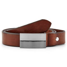 Classic Metal Buckle & Brown Leather Belt