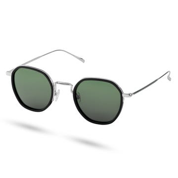 Thea | Silver-Tone & Green Gradient Stainless Steel Polarised Sunglasses