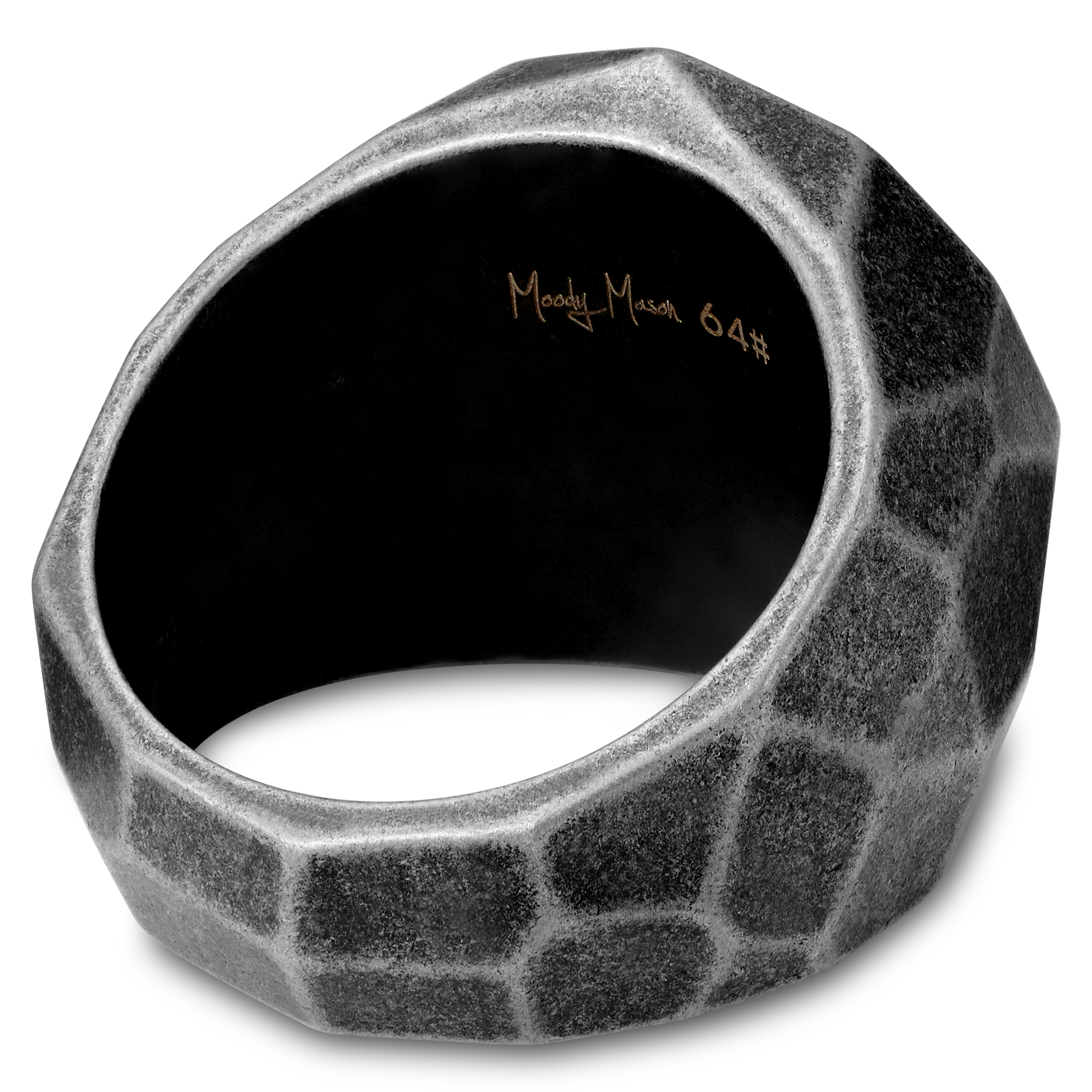 Jax | Dark gray Stainless Steel With Navy Blue Stone Signet Ring - 3