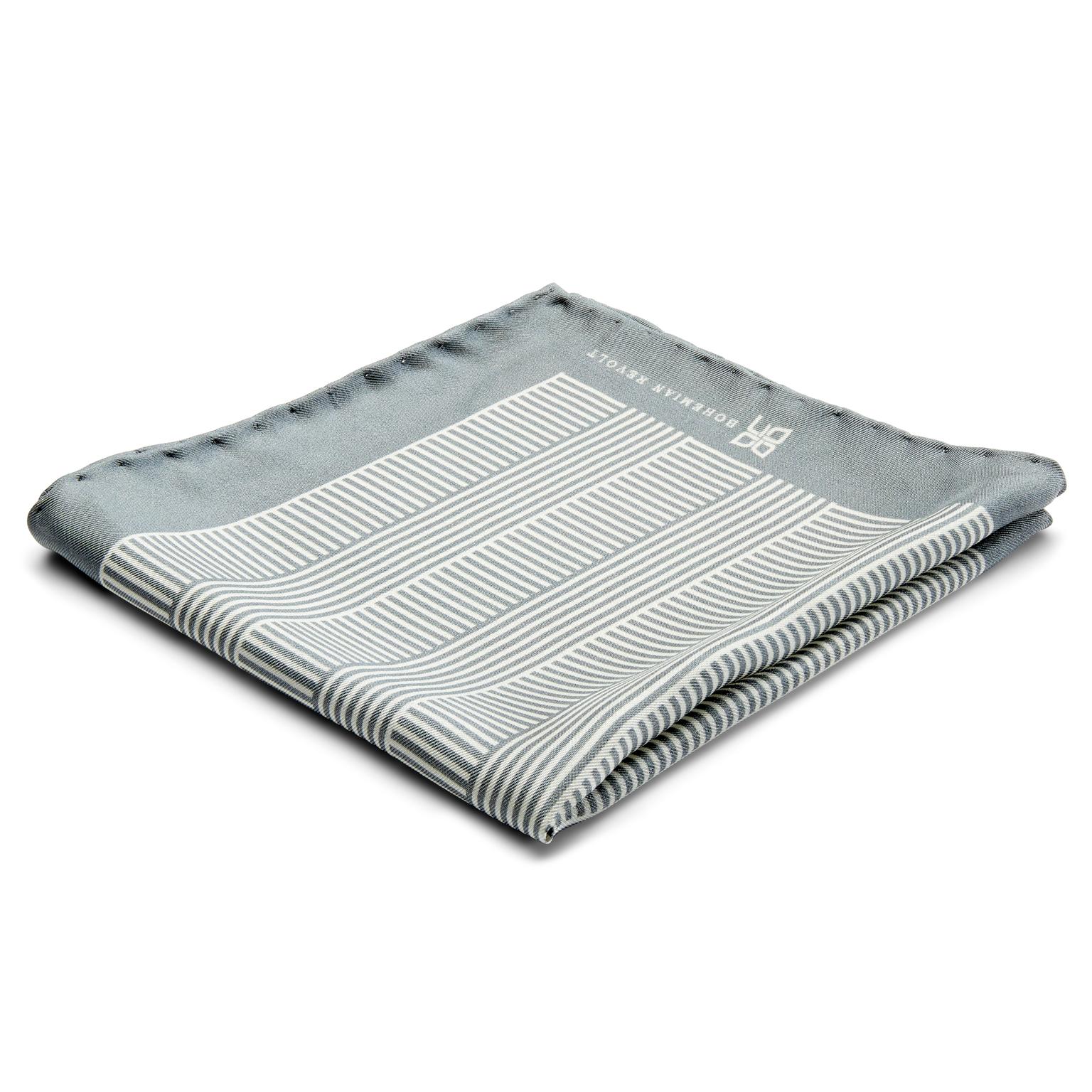 Grey & White Stripes Silk Pocket Square Grey & White Stripes Silk Pocket Square