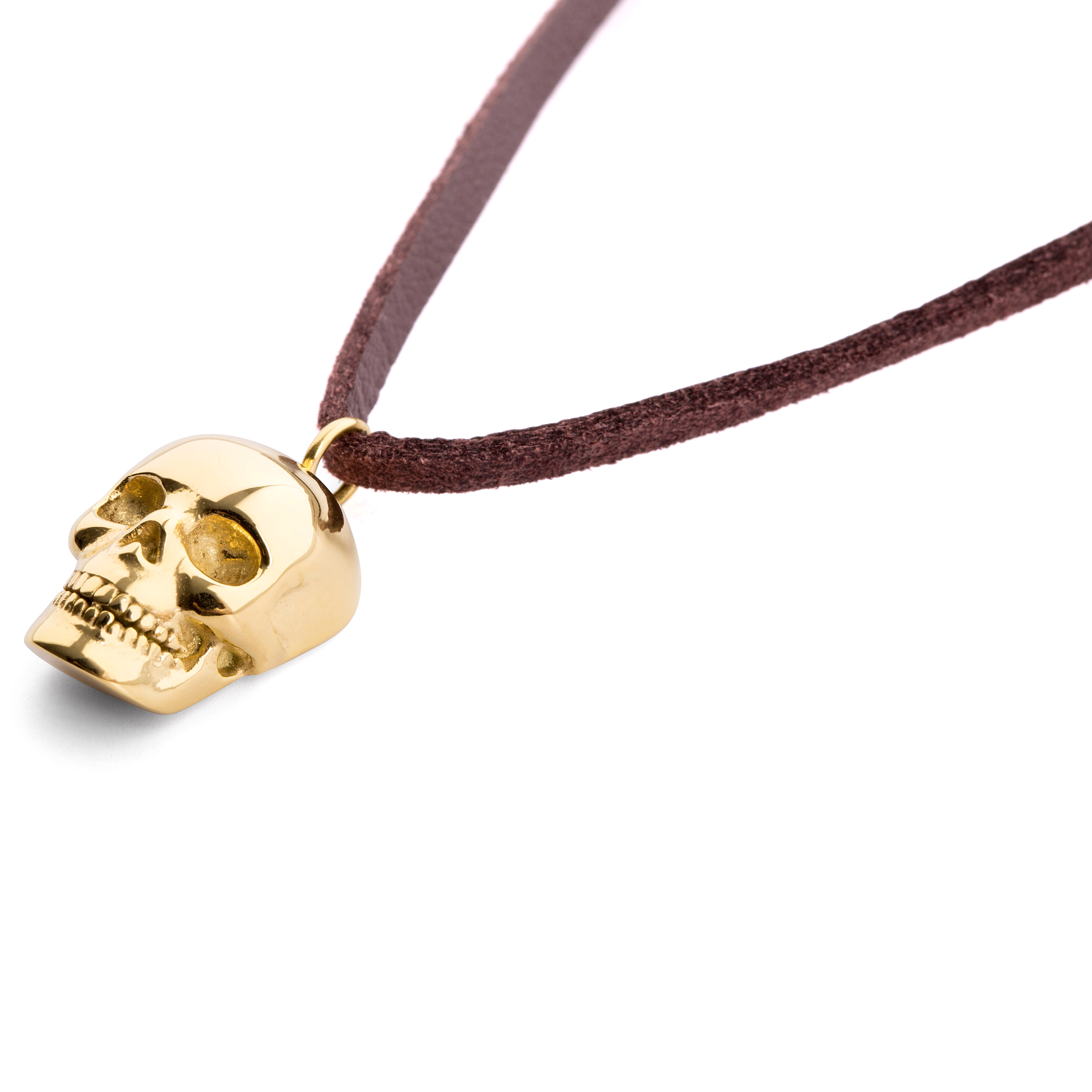 Gold-Tone Skull Leather Iconic Necklace - 2