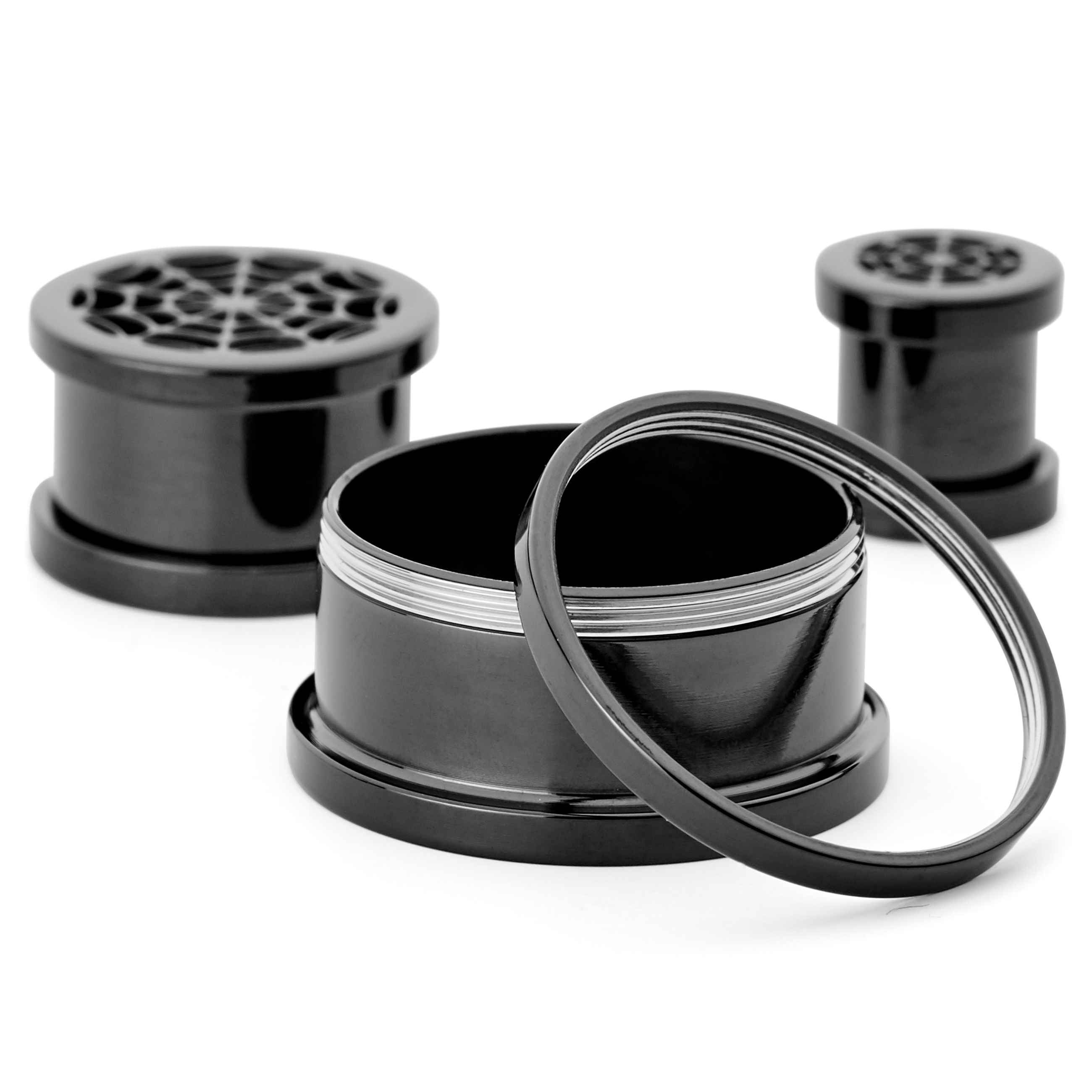 Black Spiderweb Steel Ear Tunnel  - 3