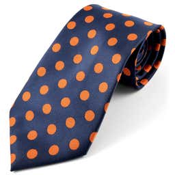 Navy Blue & Orange Polka Dot Silk Tie