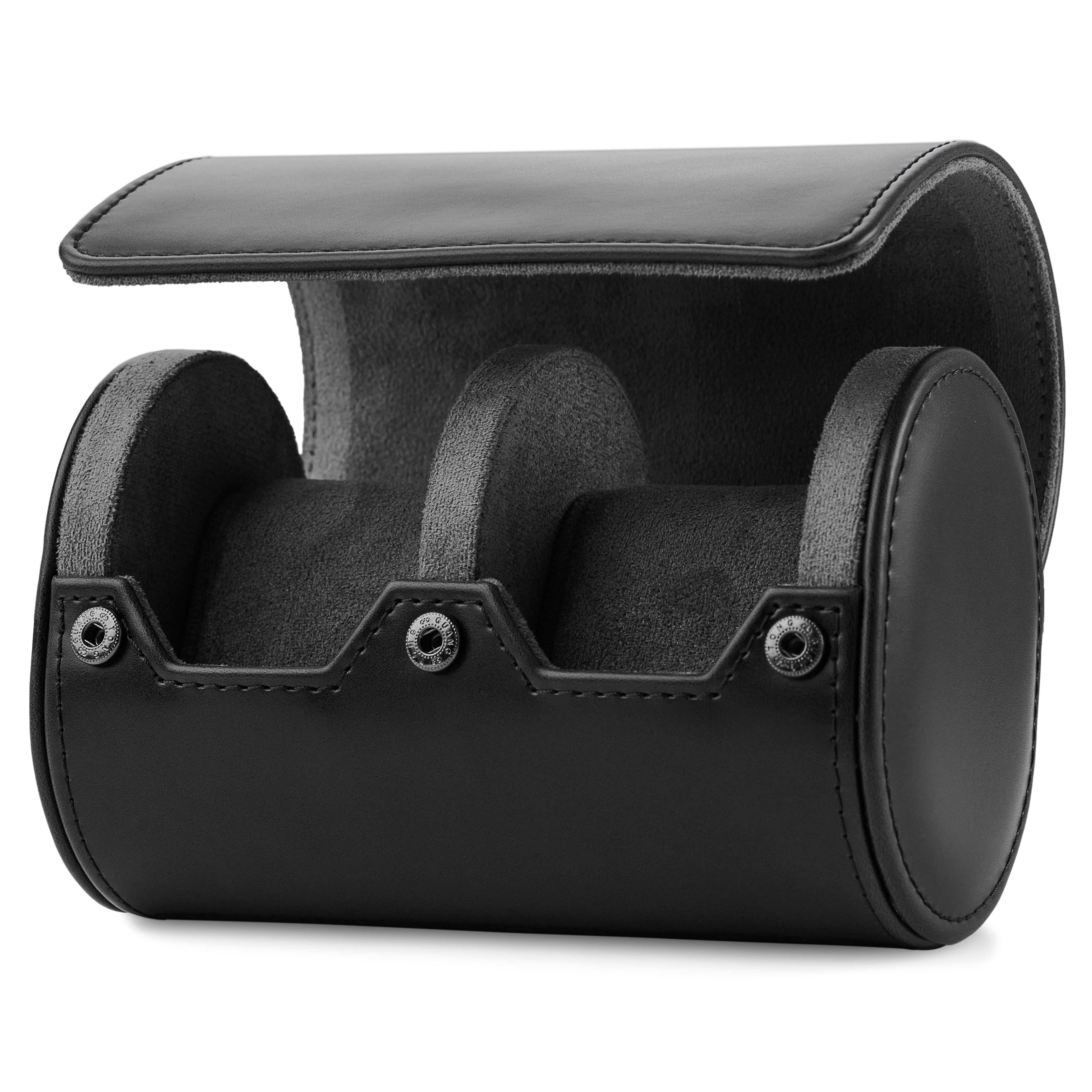 Black Vintage Leather Double Watch Roll - 4