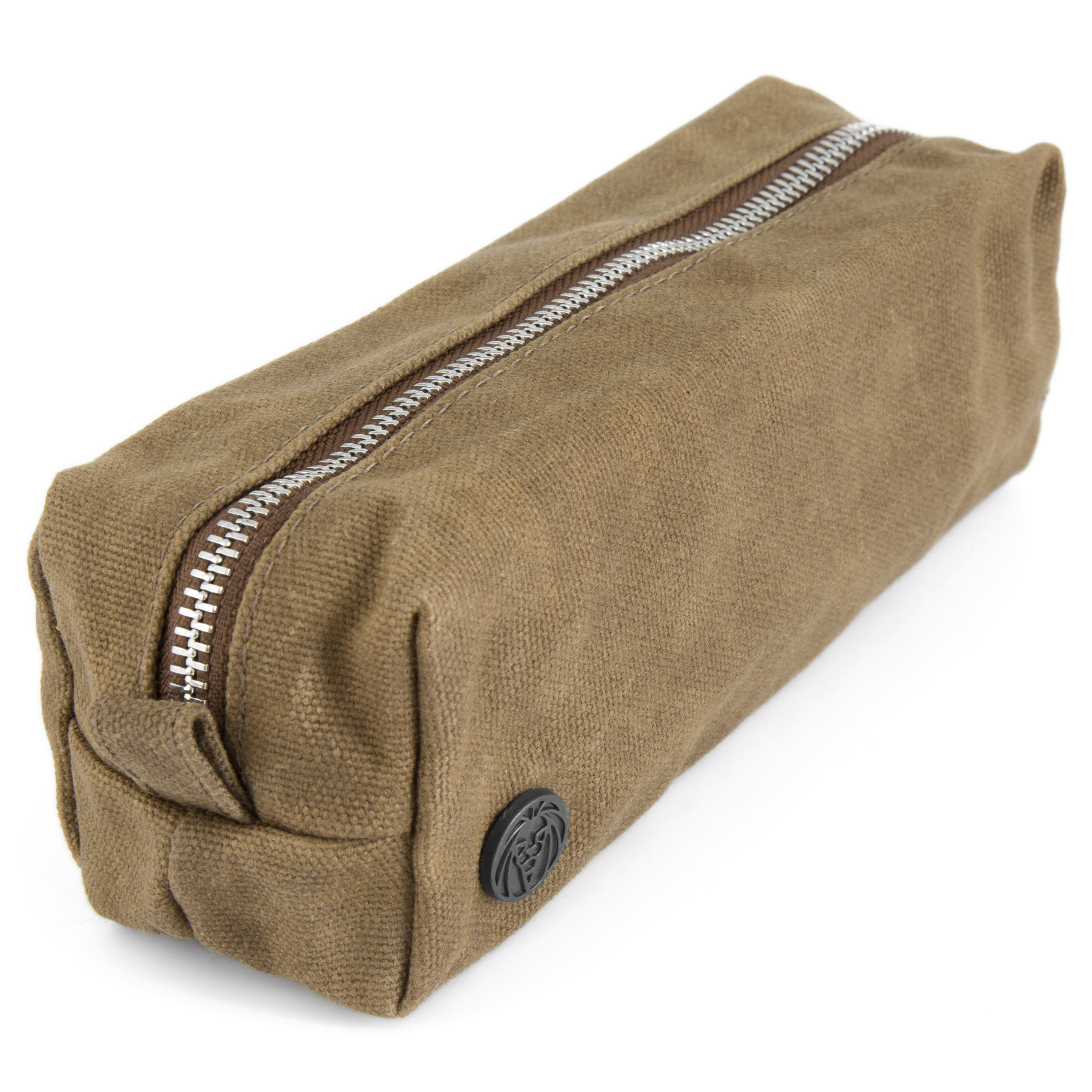 Khakifarvet Mini Voksbehandlet Kanvastoilettaske - 4