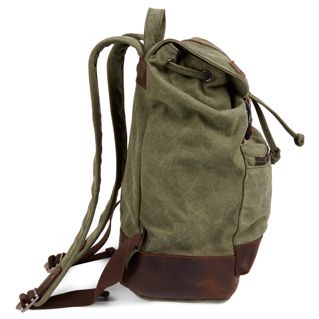 Tarpa | Olive Green Canvas & Dark Brown Leather Backpack | In stock ...