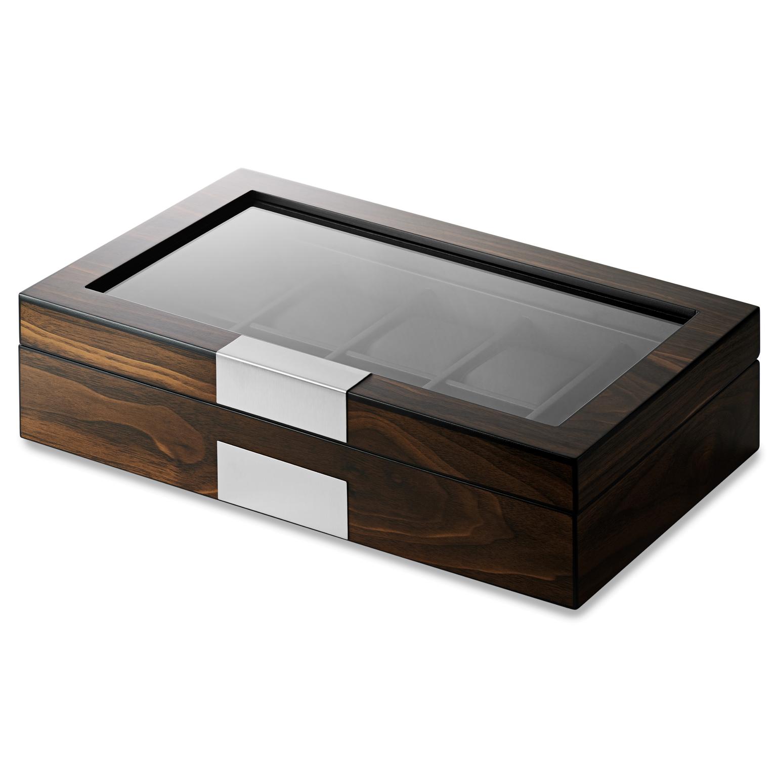 Caja para 8 relojes y gemelos con chapa de nogal Caja para 8 relojes y gemelos con chapa de nogal
