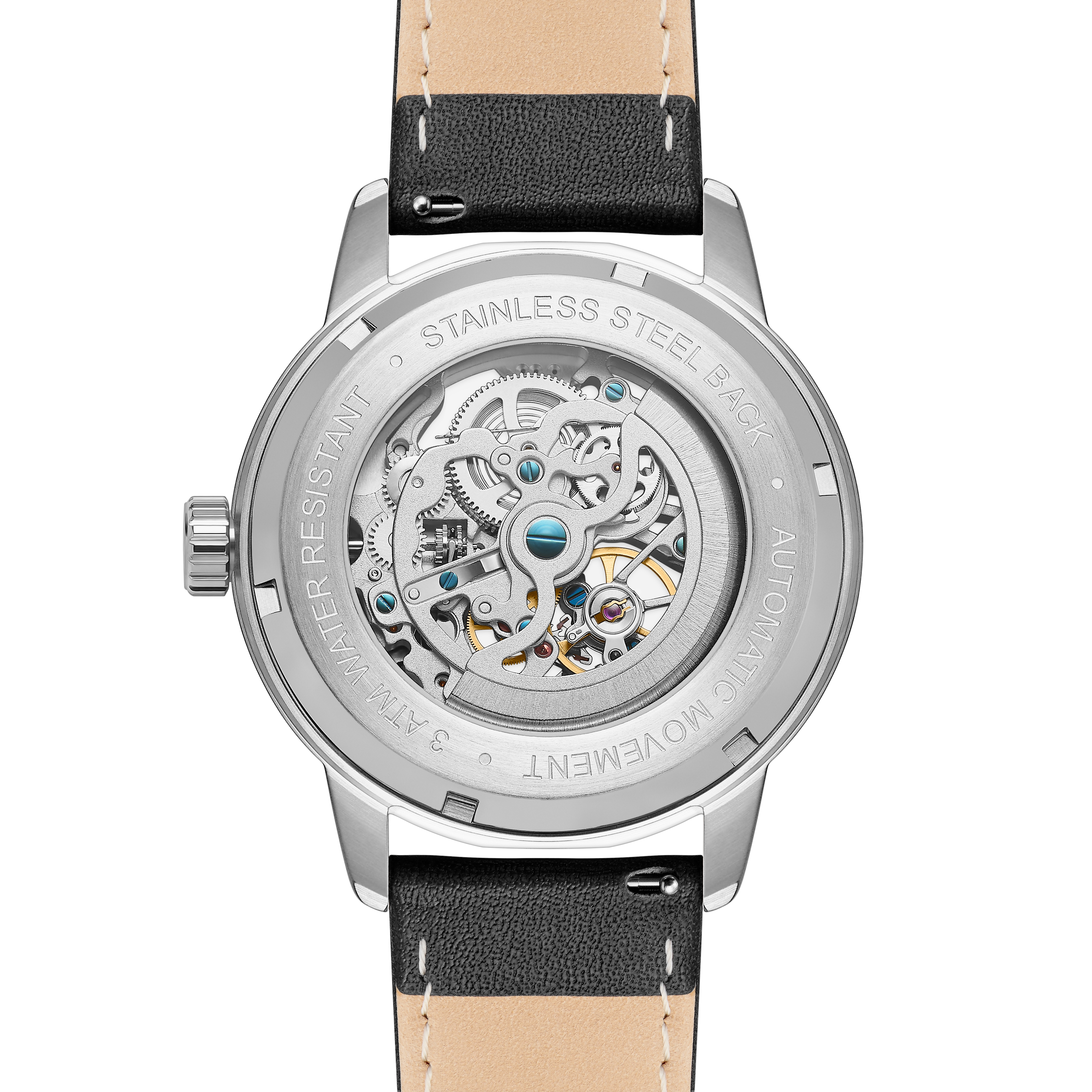 Dante II | Silver-tone and Black Stainless Steel Skeleton Watch with Leather Straps - 7