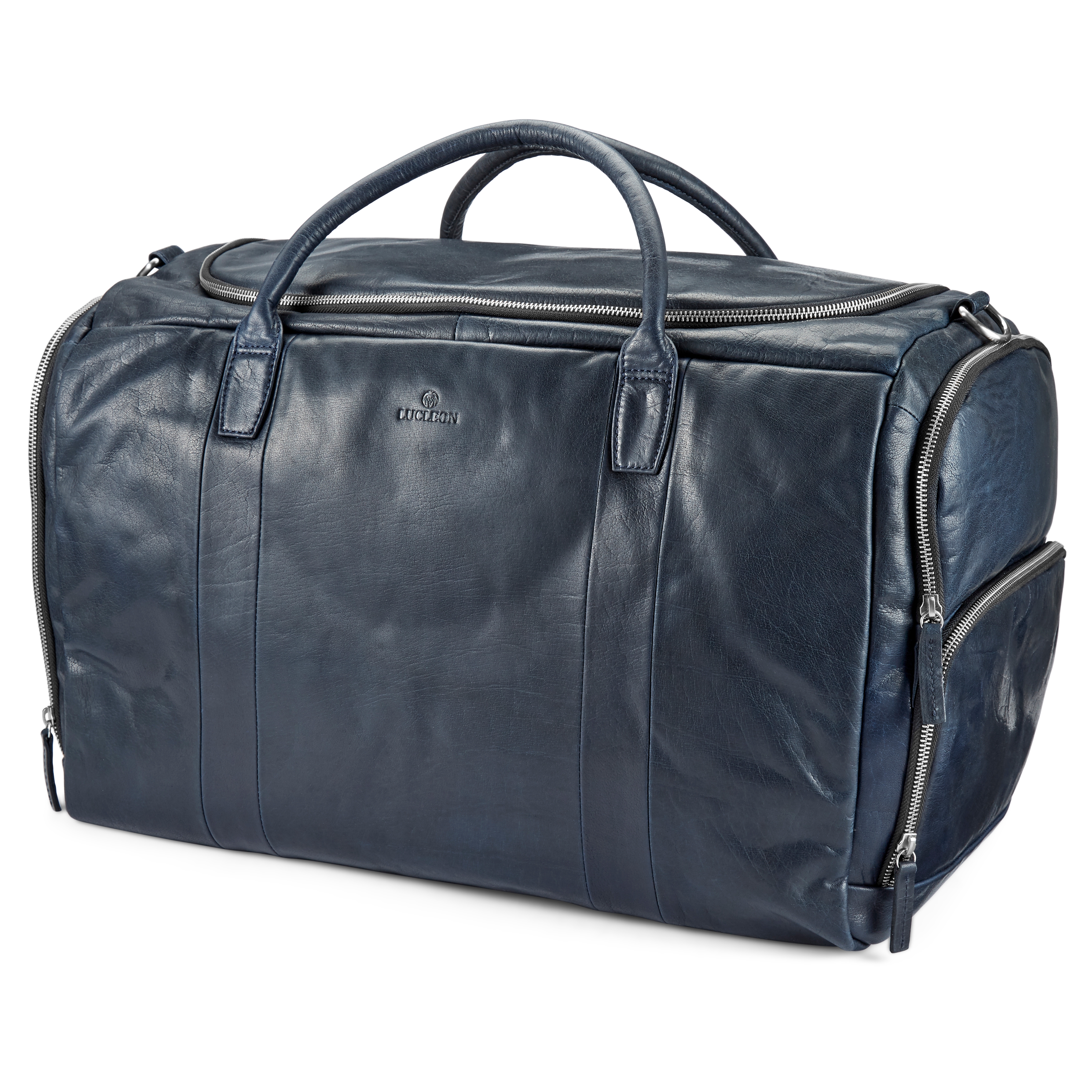 Montreal Large Navy Blue Leather Duffel Bag - 1