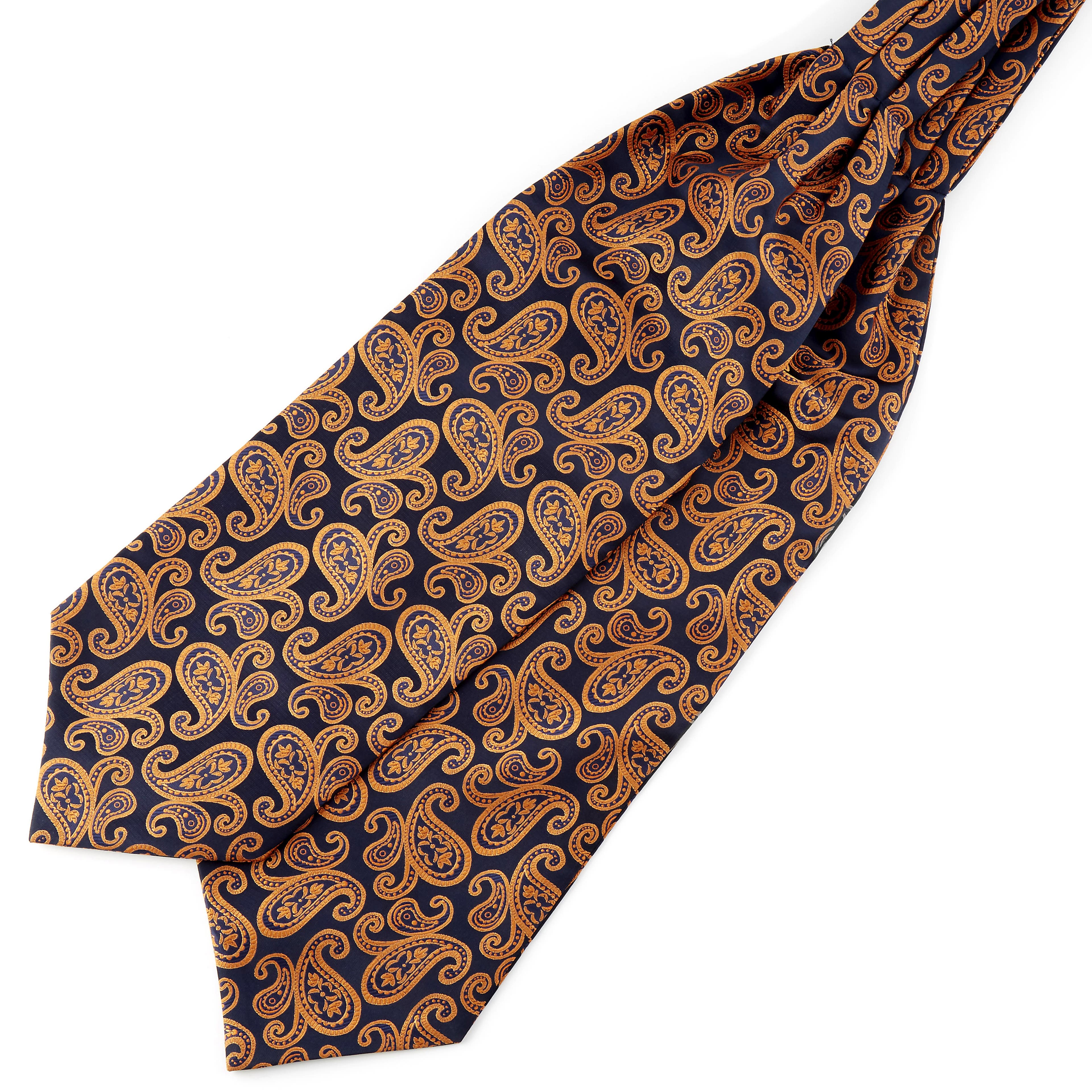 Cravate Ascot à motif cachemire bleu marine et orange 