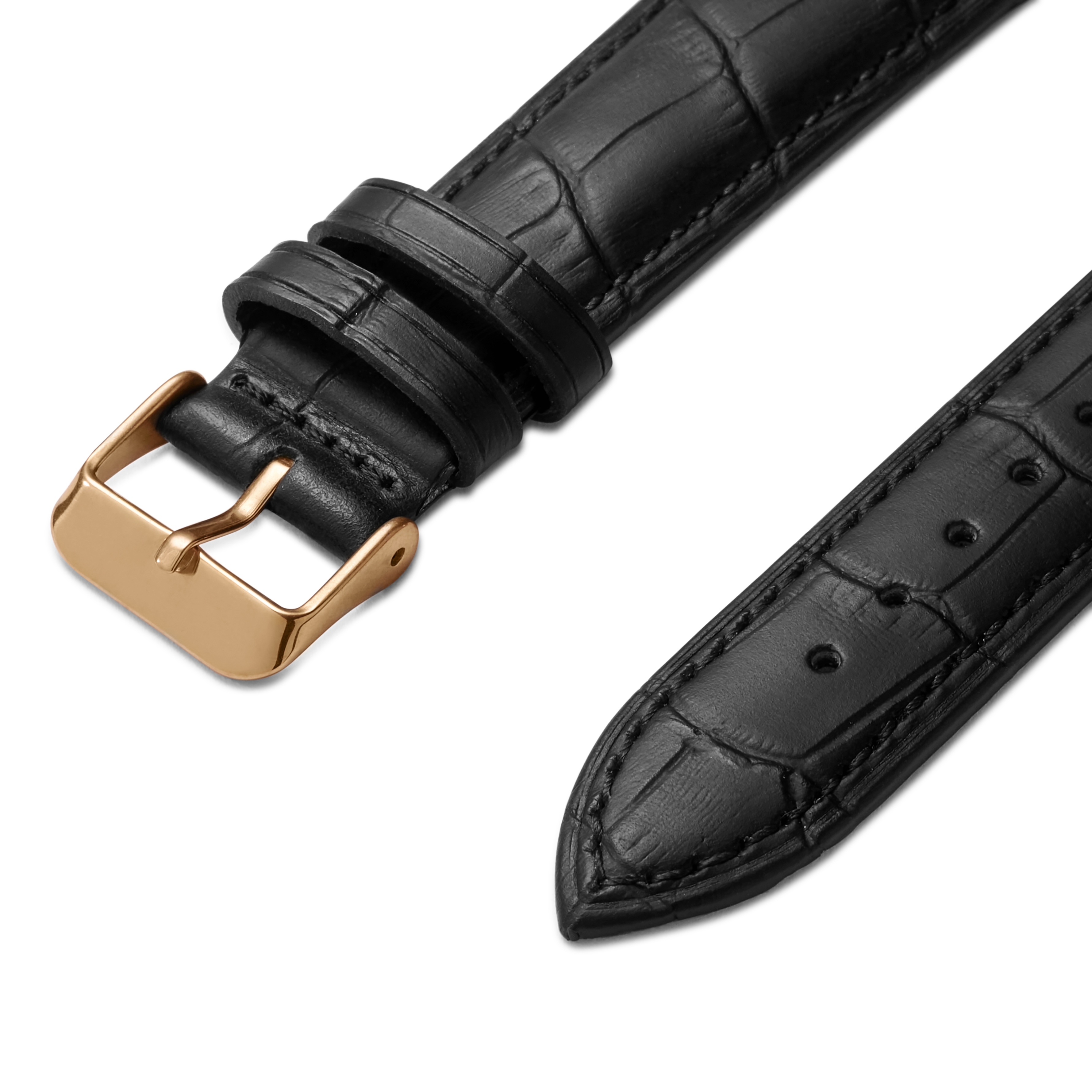 23mm Crocodile-Embossed Black Leather Watch Strap with Rose Gold-Tone Buckle – Quick Release - 2