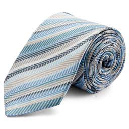 Sky Blue & Grey Herringbone Striped Silk Tie