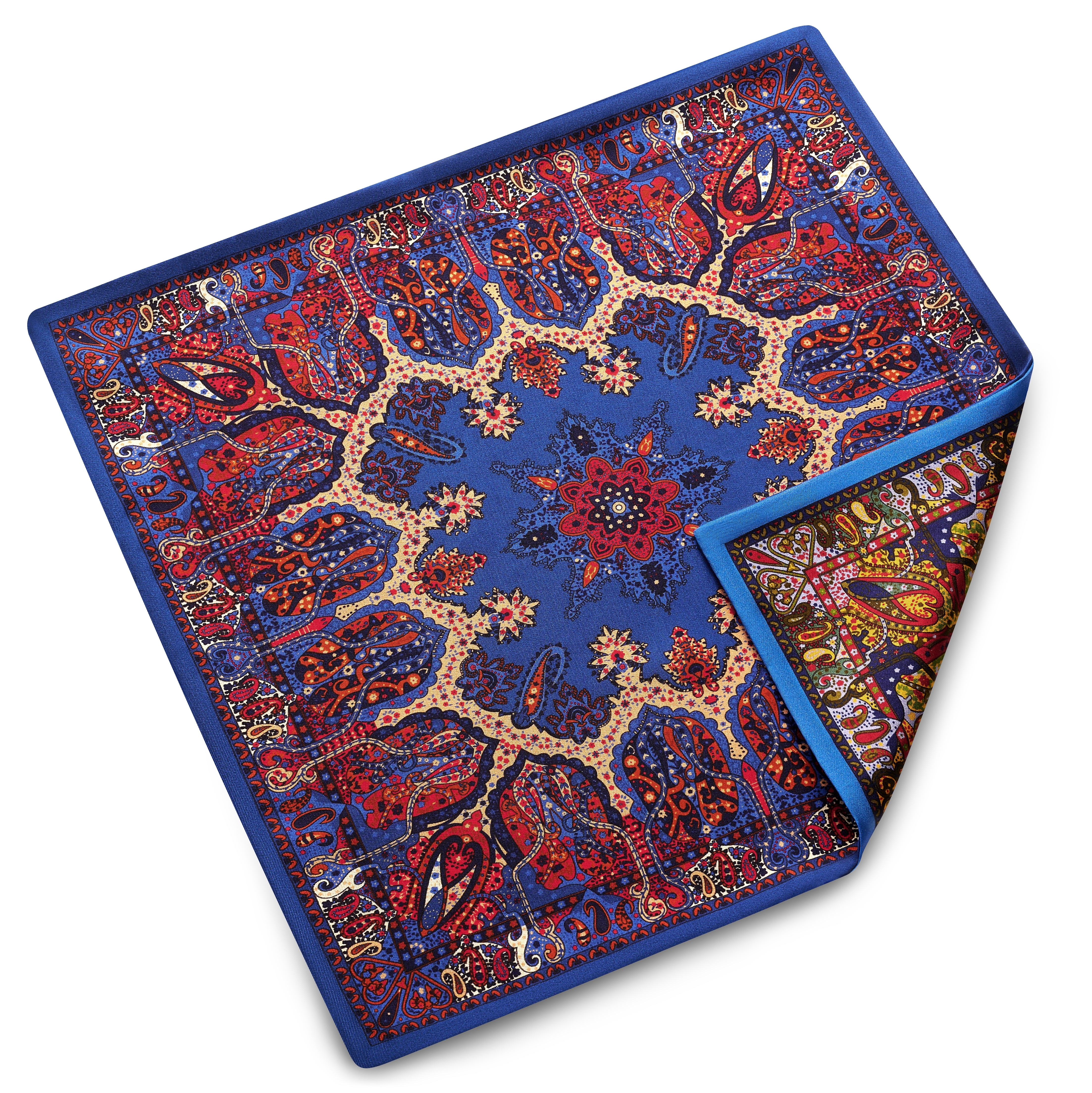 Elegio | Pochette de costume double face en soie à motifs bleus et bleus clairs - 2