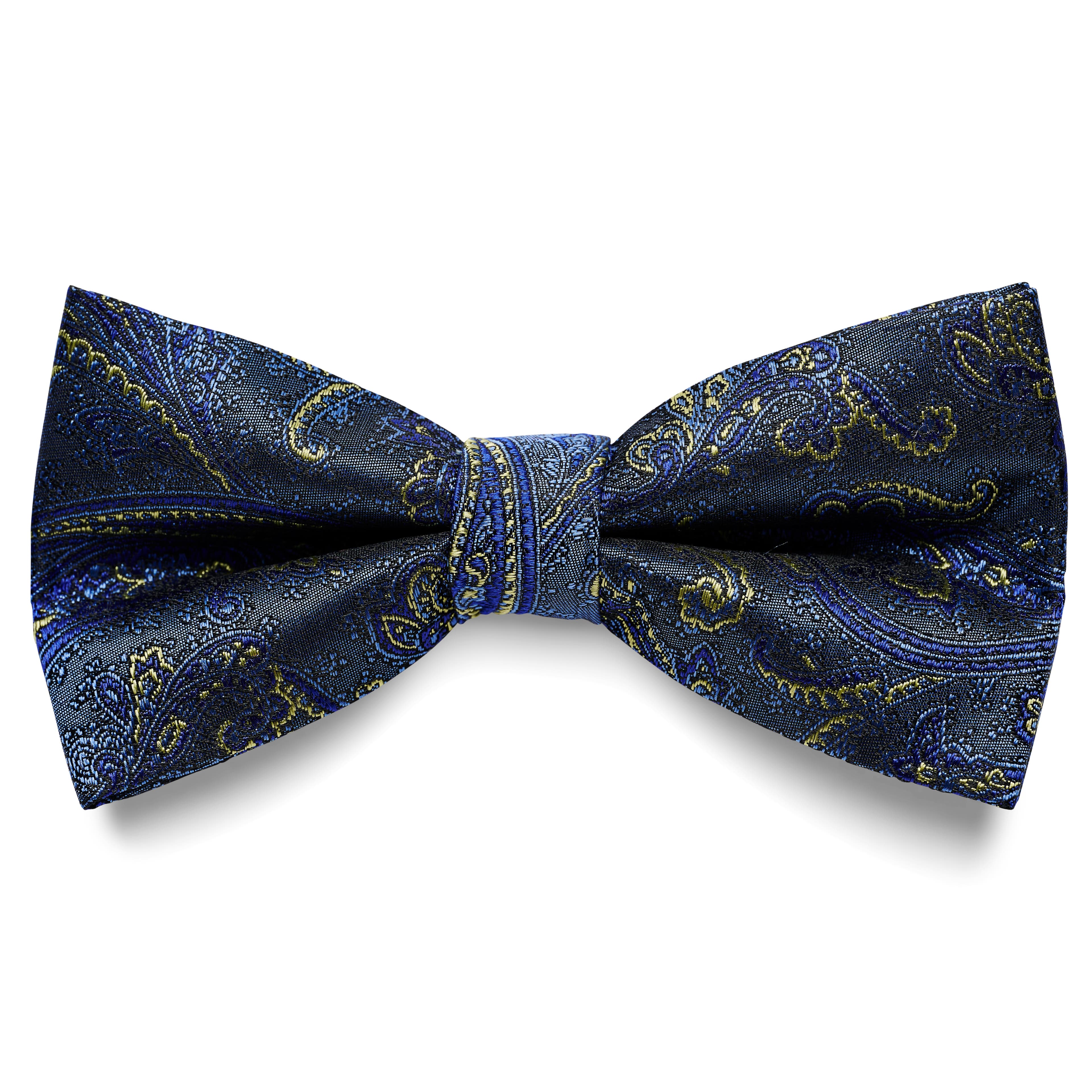 Light Blue & Gold Paisley Pattern Silk Pre-Tied Bow tie Light Blue & Gold Paisley Pattern Silk Pre-Tied Bow tie