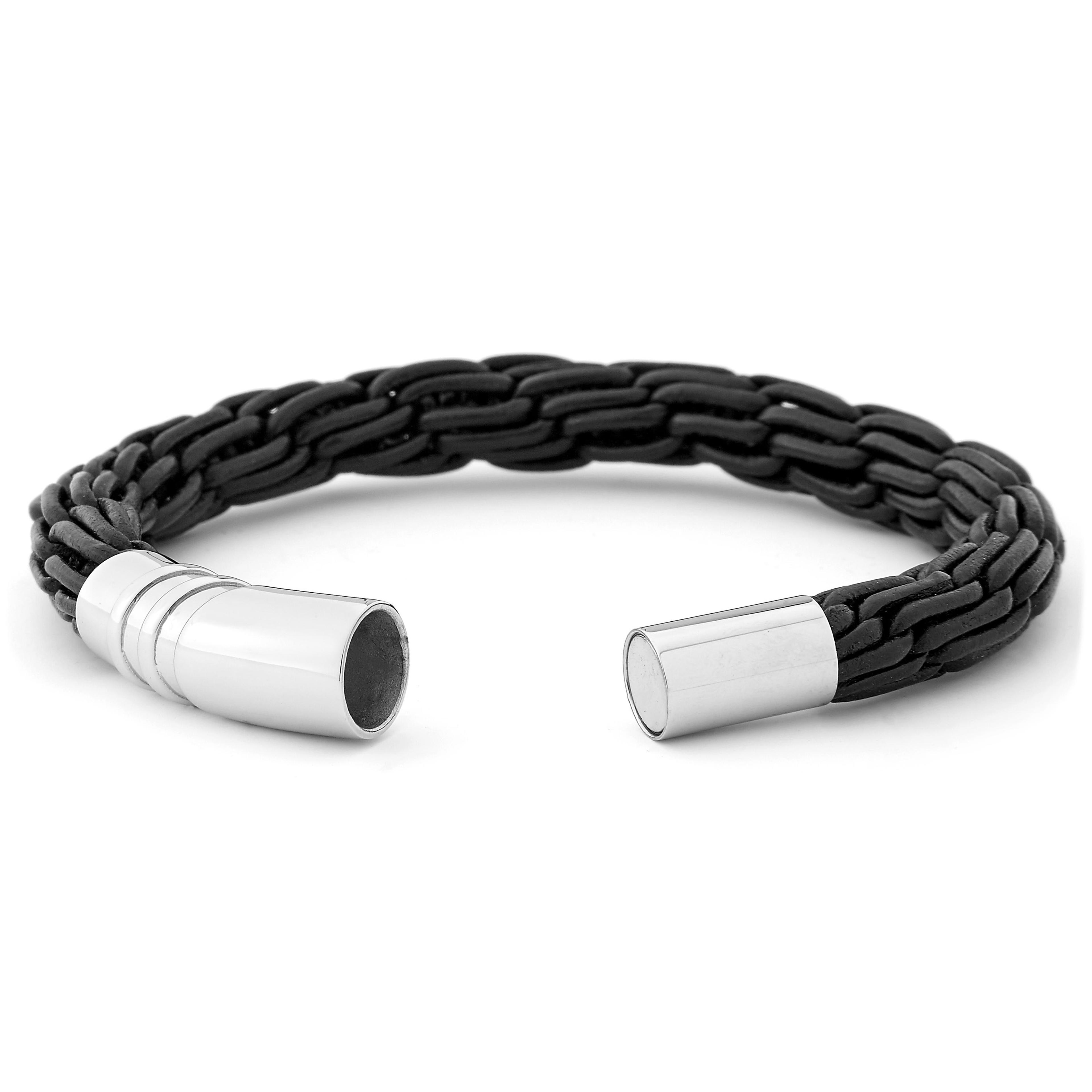 Schwarzes Link Lederarmband - 3
