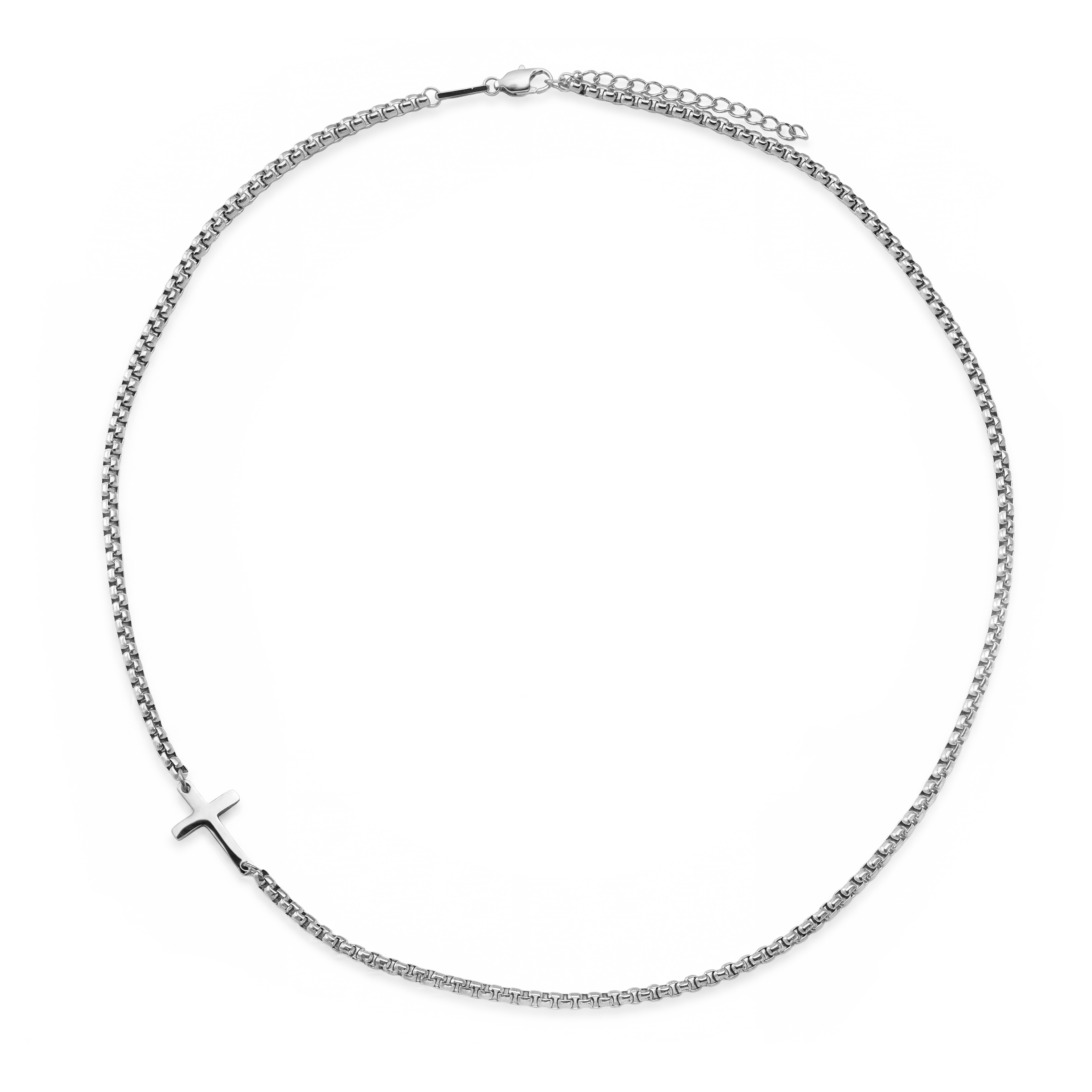 New Classics | Verižica iz nerjavečega jekla srebrne barve z zaobljeno box verigo in križcem, širina 2mm
 - 2