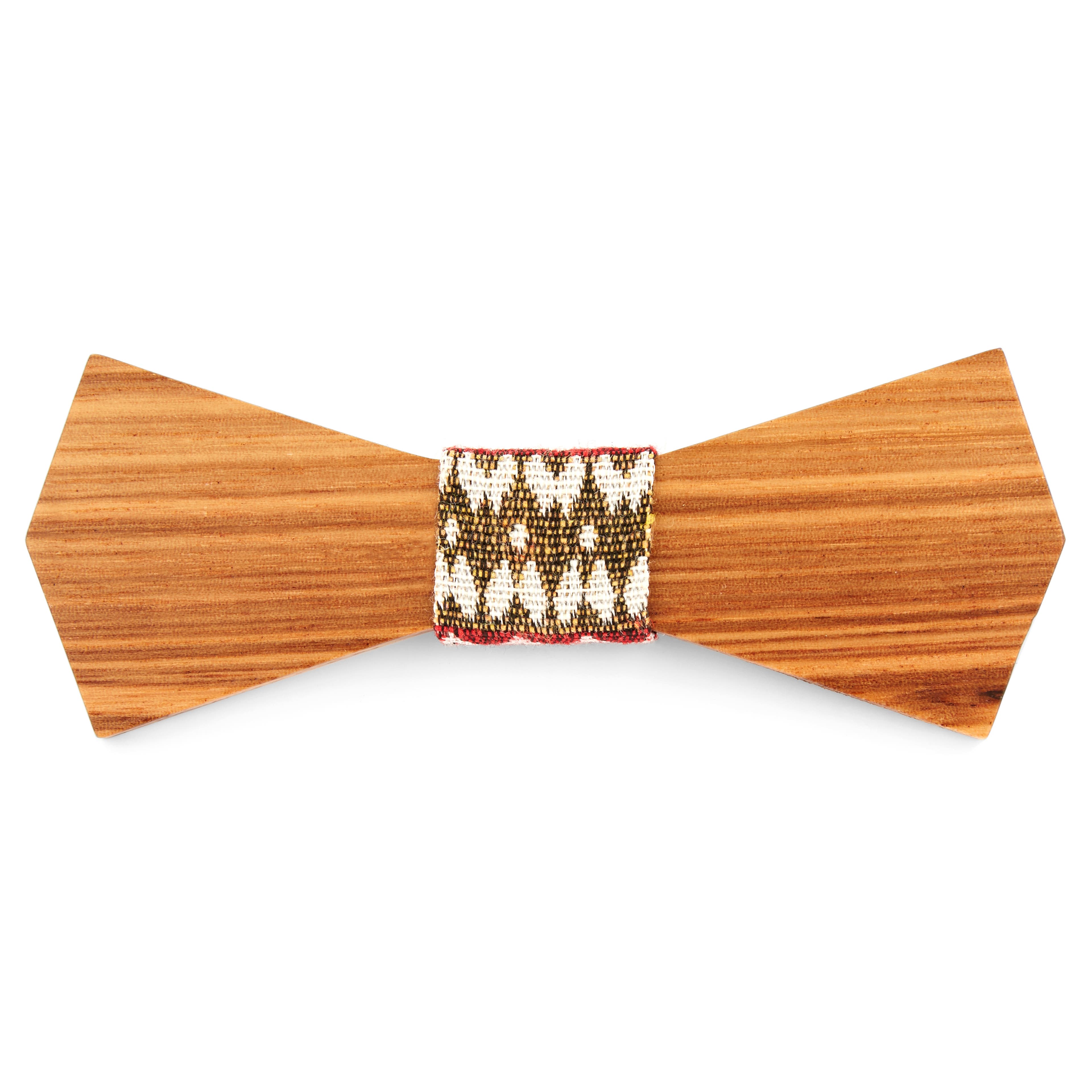 Tribal Zebrawood Bow Tie With Colourful Cloth Centerpiece