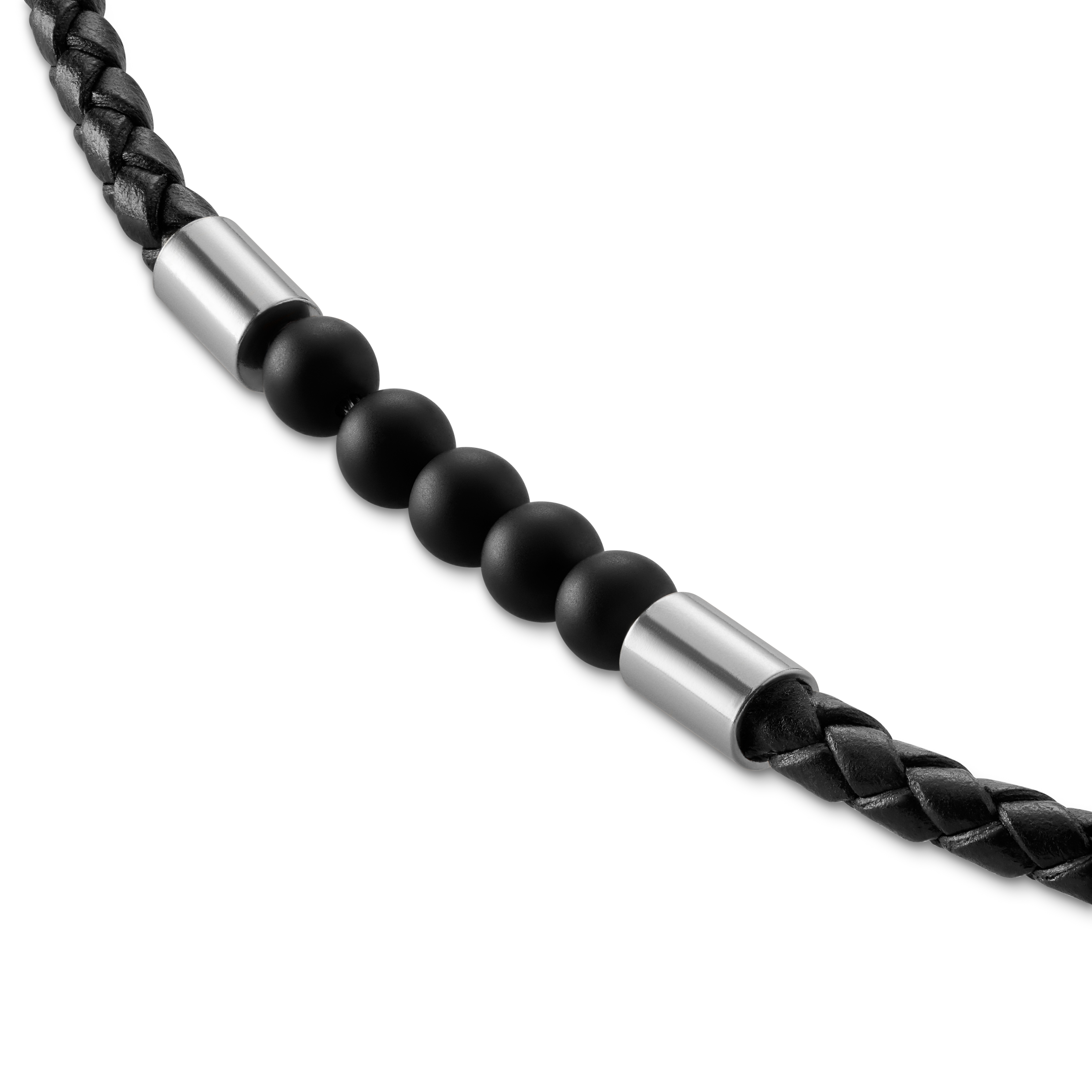 Tenvis | 3 mm Silverfärgad Onyx Läderhalsband - 5