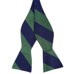 Pajarita de seda para atar con rayas verdes y azul marino