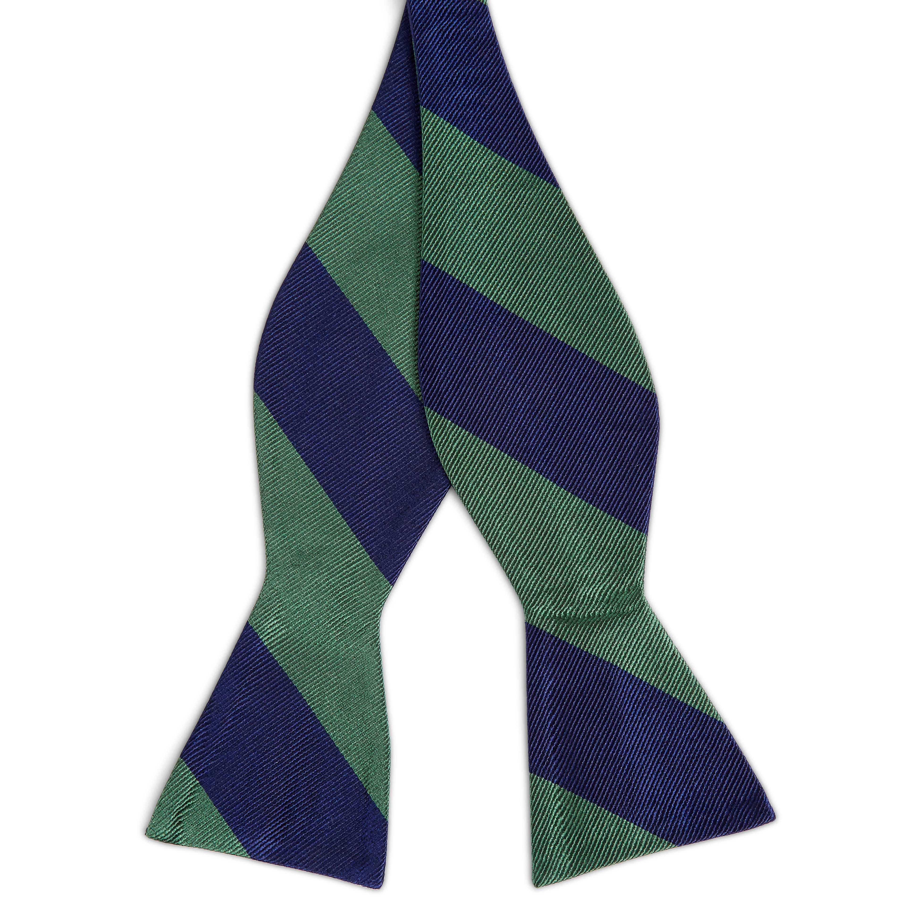 Papion self-tie din mătase cu dungi bleumarin și verzi