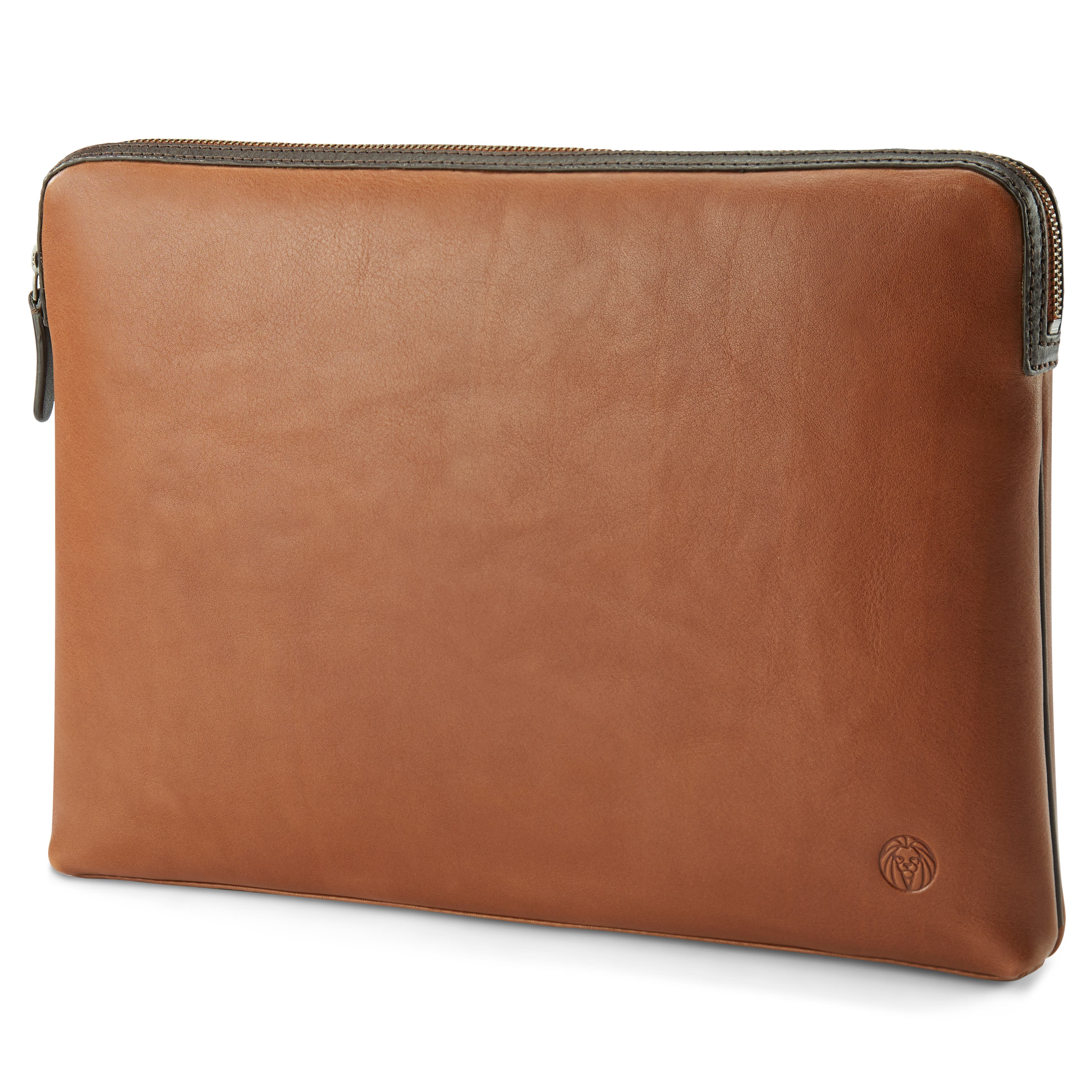Lou Tan & Dark-Brown Leather Laptop Sleeve
