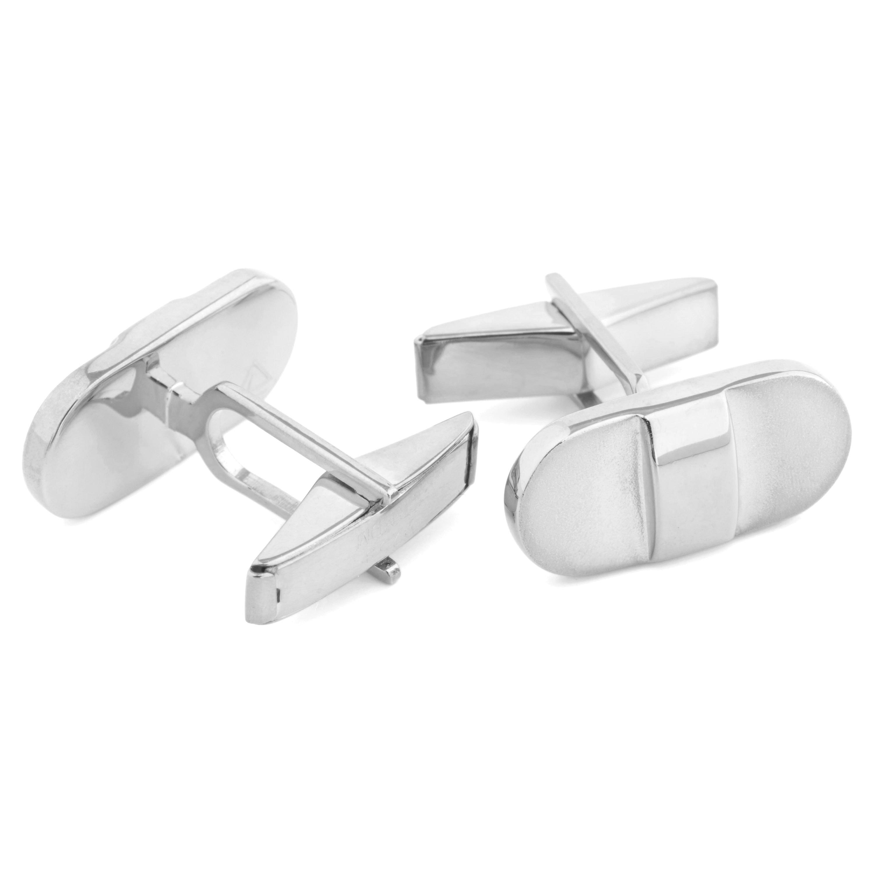 Abgerundete Rechteckige 925er Silber Manschettenknöpfe - 2