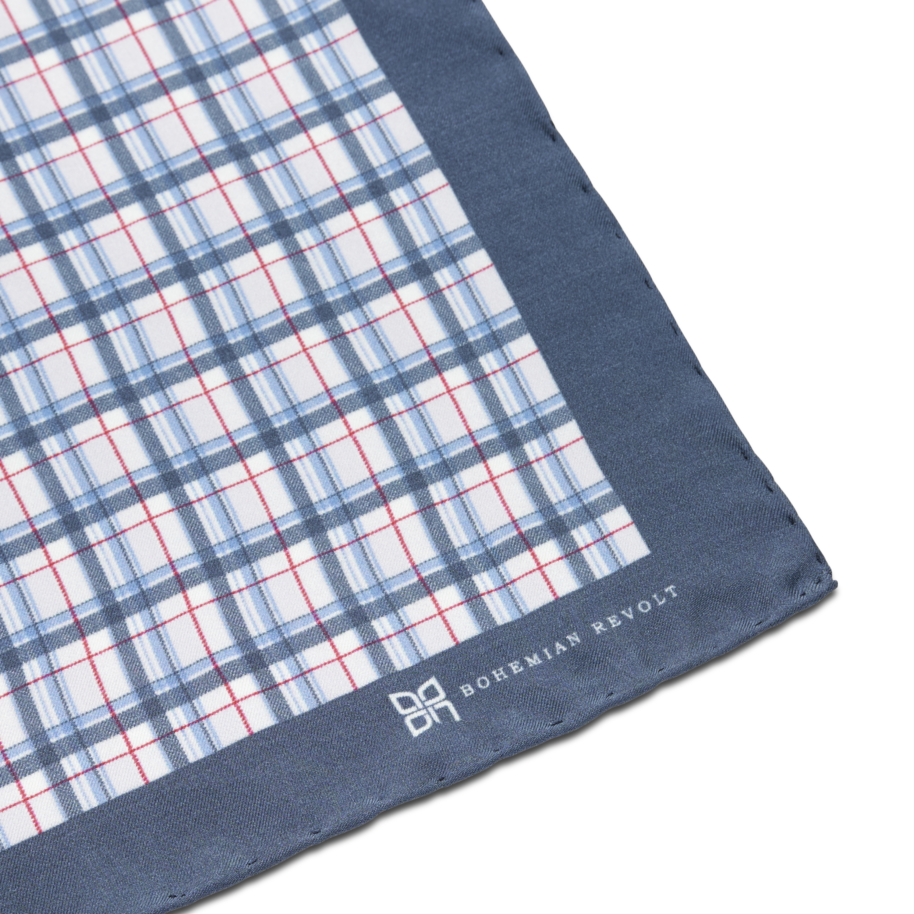 Light Blue, White & Red Plaid Silk Pocket Square - 4