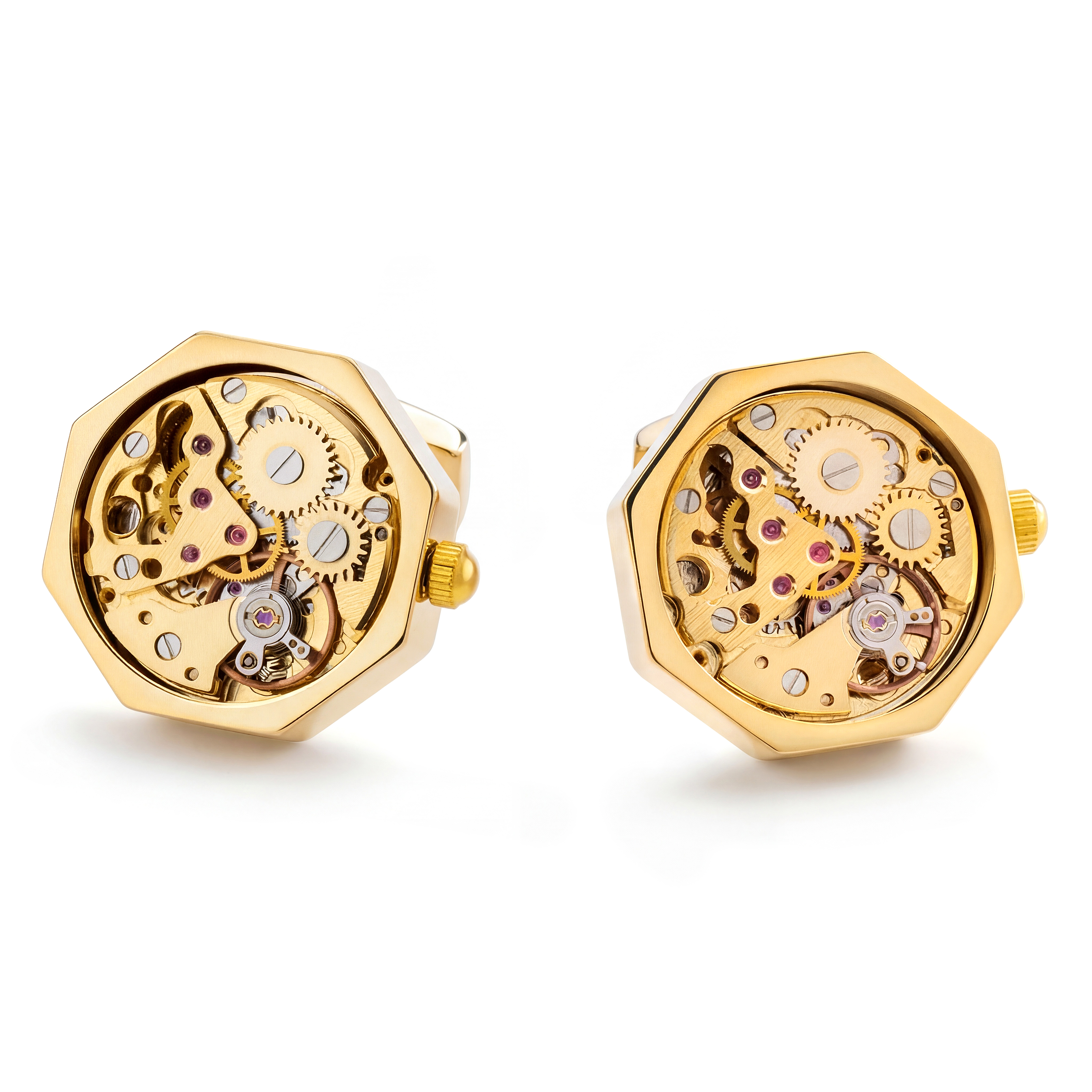 Manchetknopen met mechanisch binnenwerk – Goudkleurig met goudkleurig middenstuk - 1