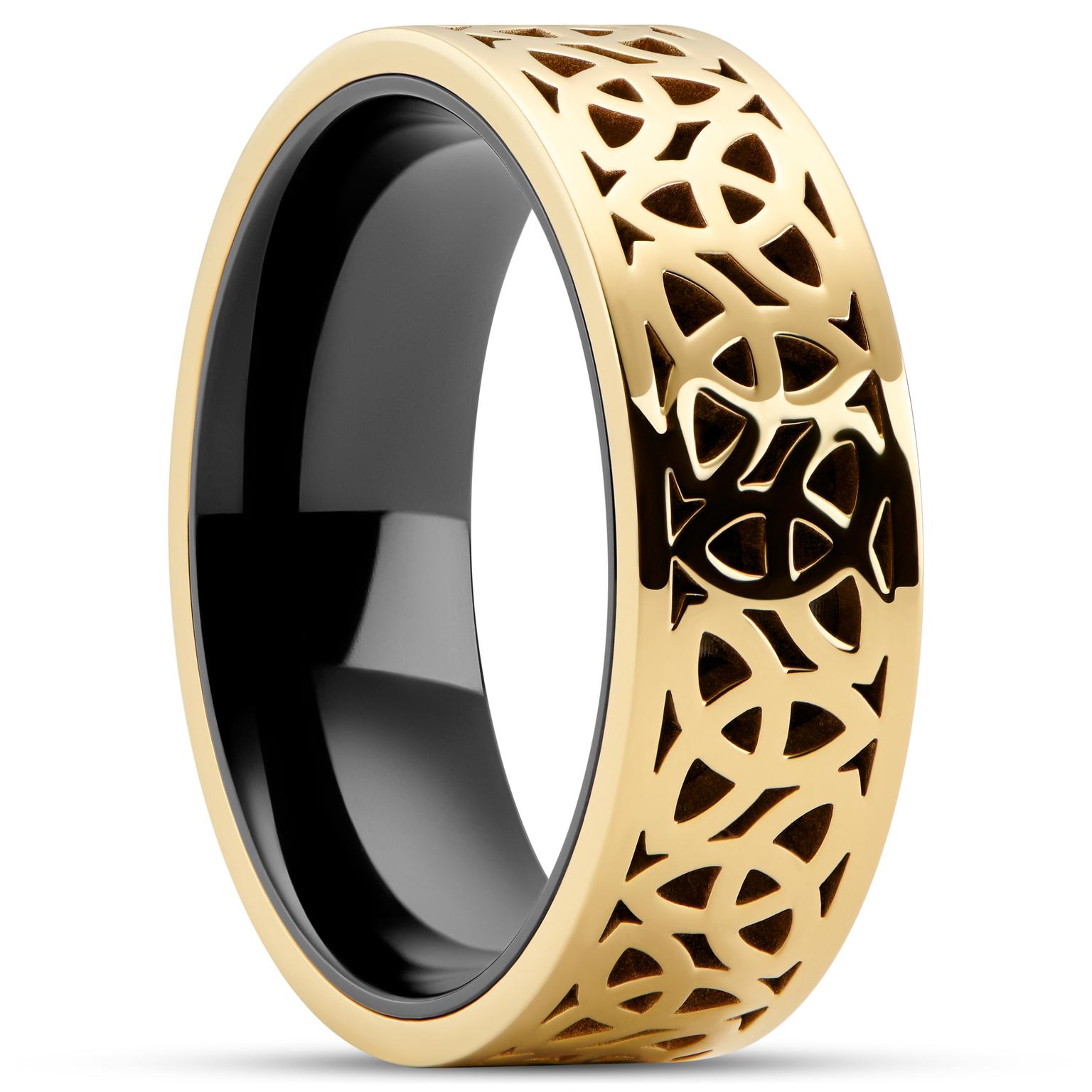 Hyperan | 8 mm Goudkleurige Titanium Ring met Keltische Knoop Hyperan | 8 mm Goudkleurige Titanium Ring met Keltische Knoop