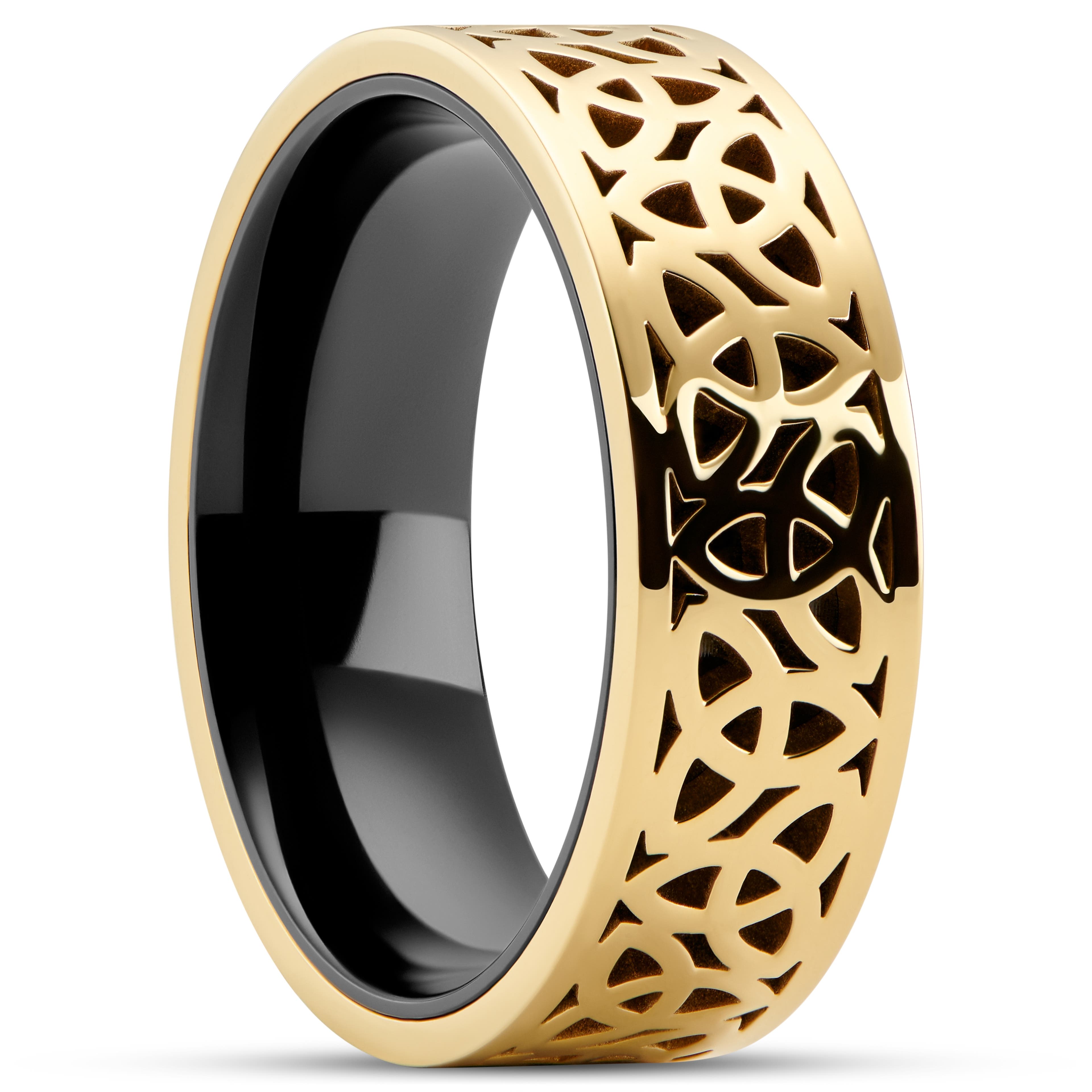 Hyperan | Златист титанов пръстен с келтски възел 8 мм