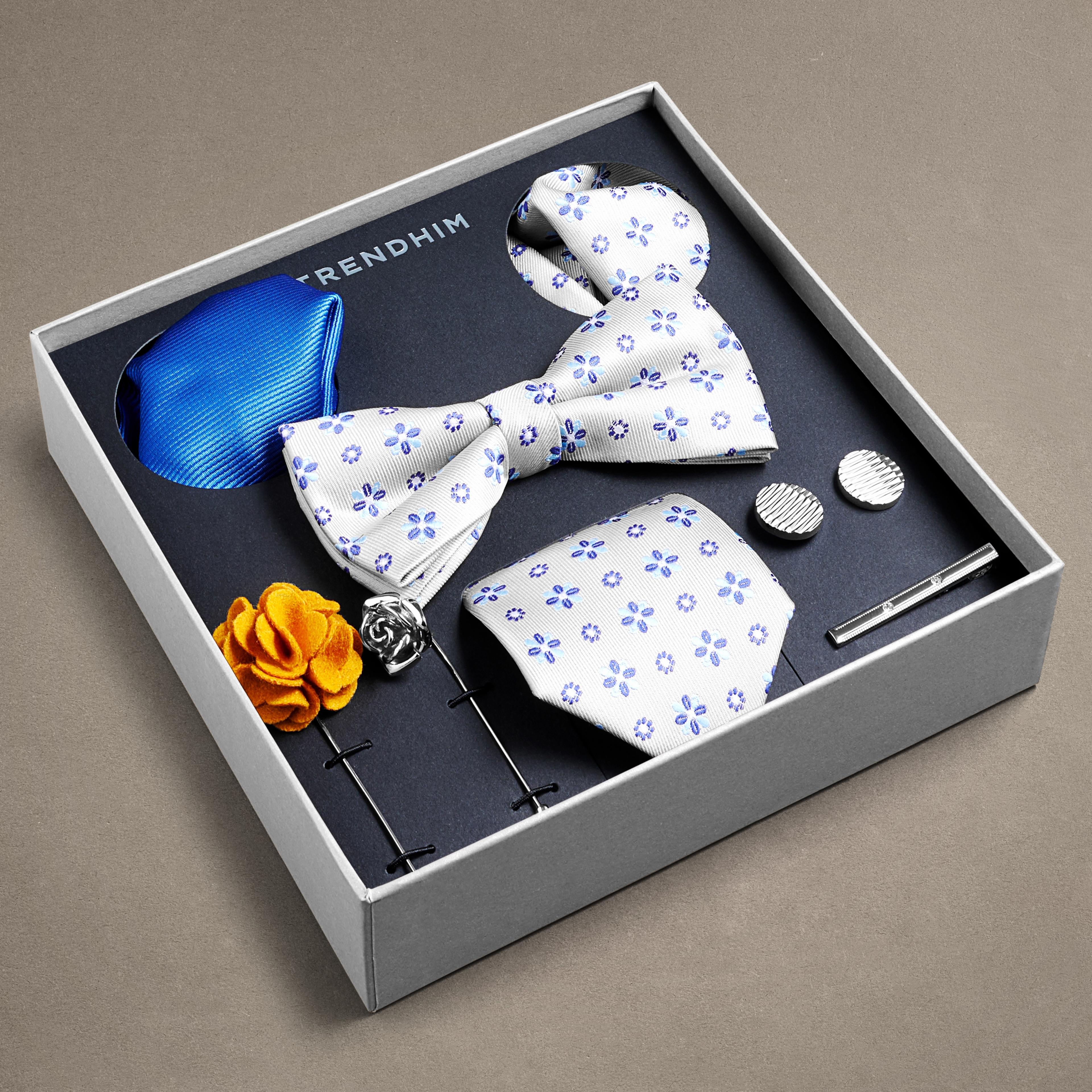 Anzug Accessoire Geschenkbox | Beige & Blau Floral gemustertes Set | Auf Lager!