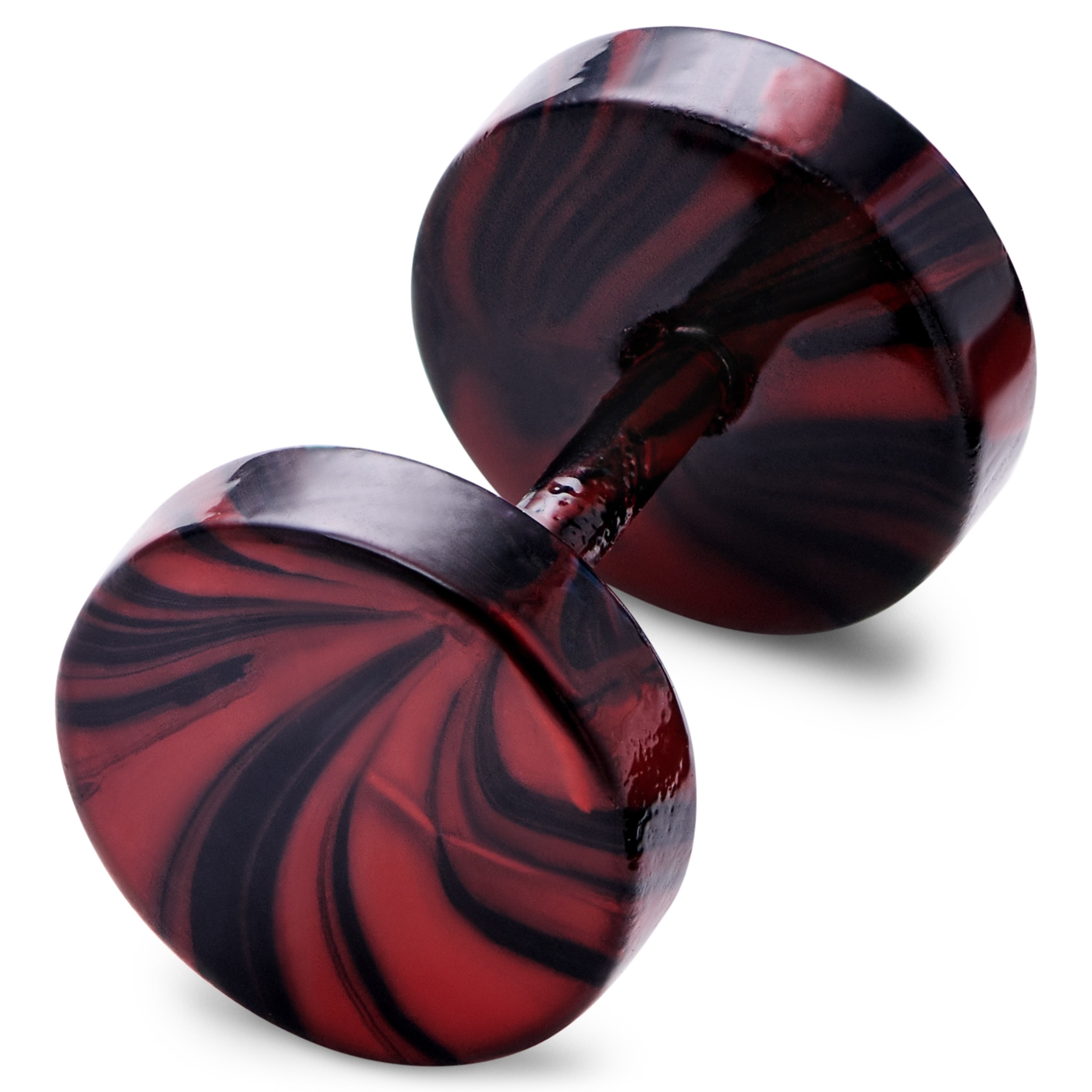 Satago | 8 mm schwarz & roter Edelstahl Faux Plug-Ohrstecker