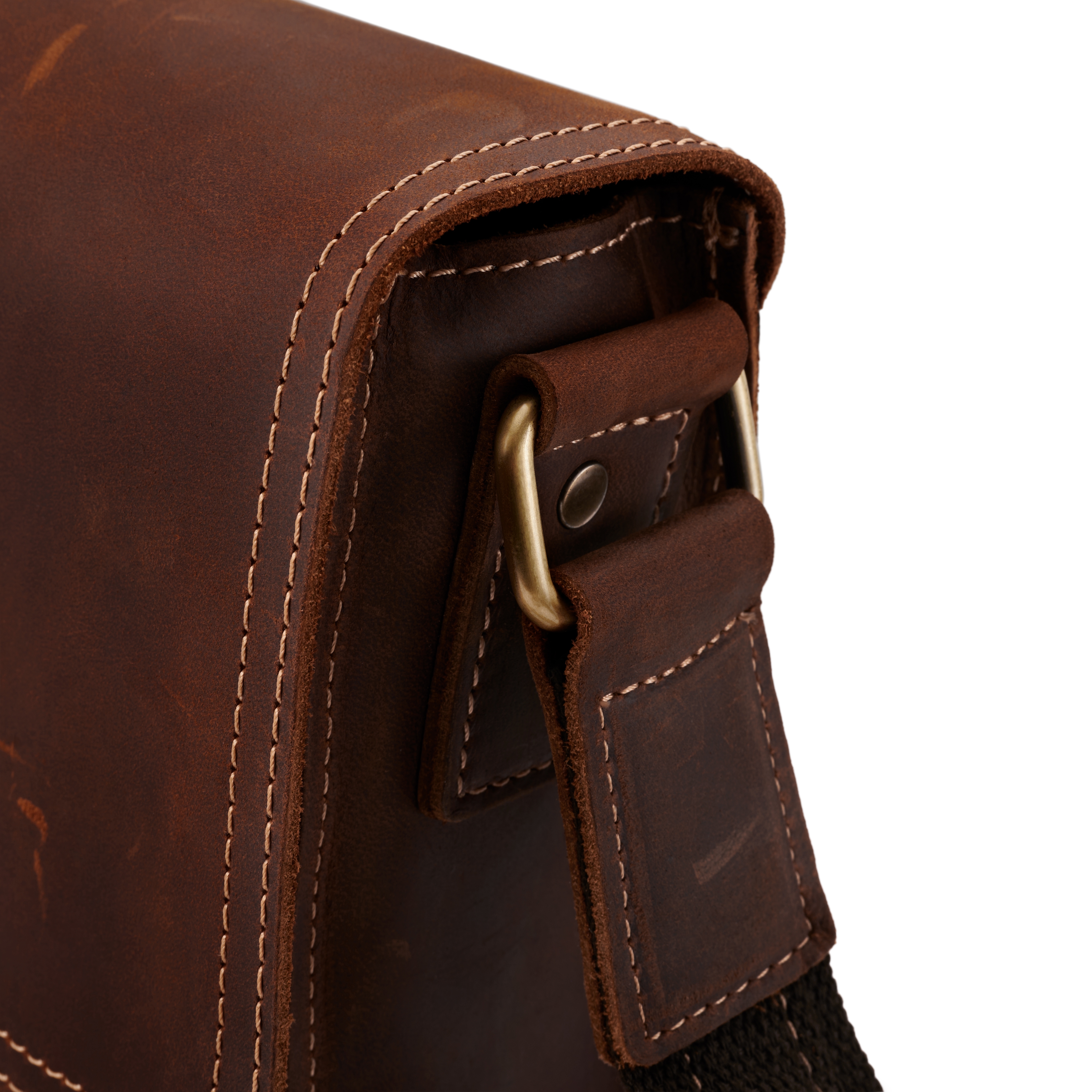 Sacoche en cuir marron foncé aspect vintage - 10